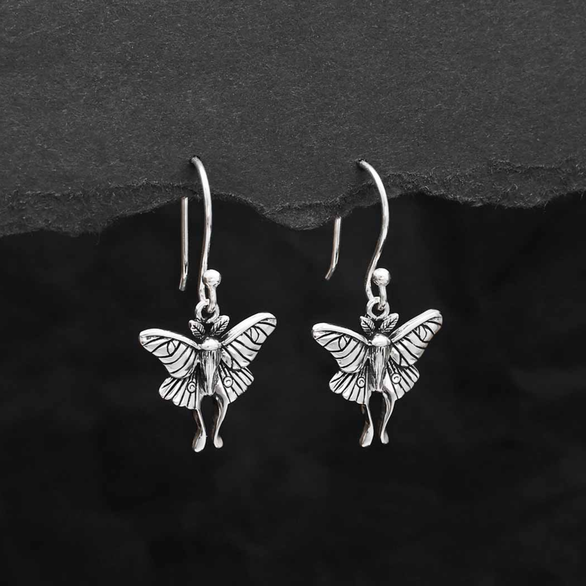 •LITTLE LUNA MOTH• recycled silver dangle earrings