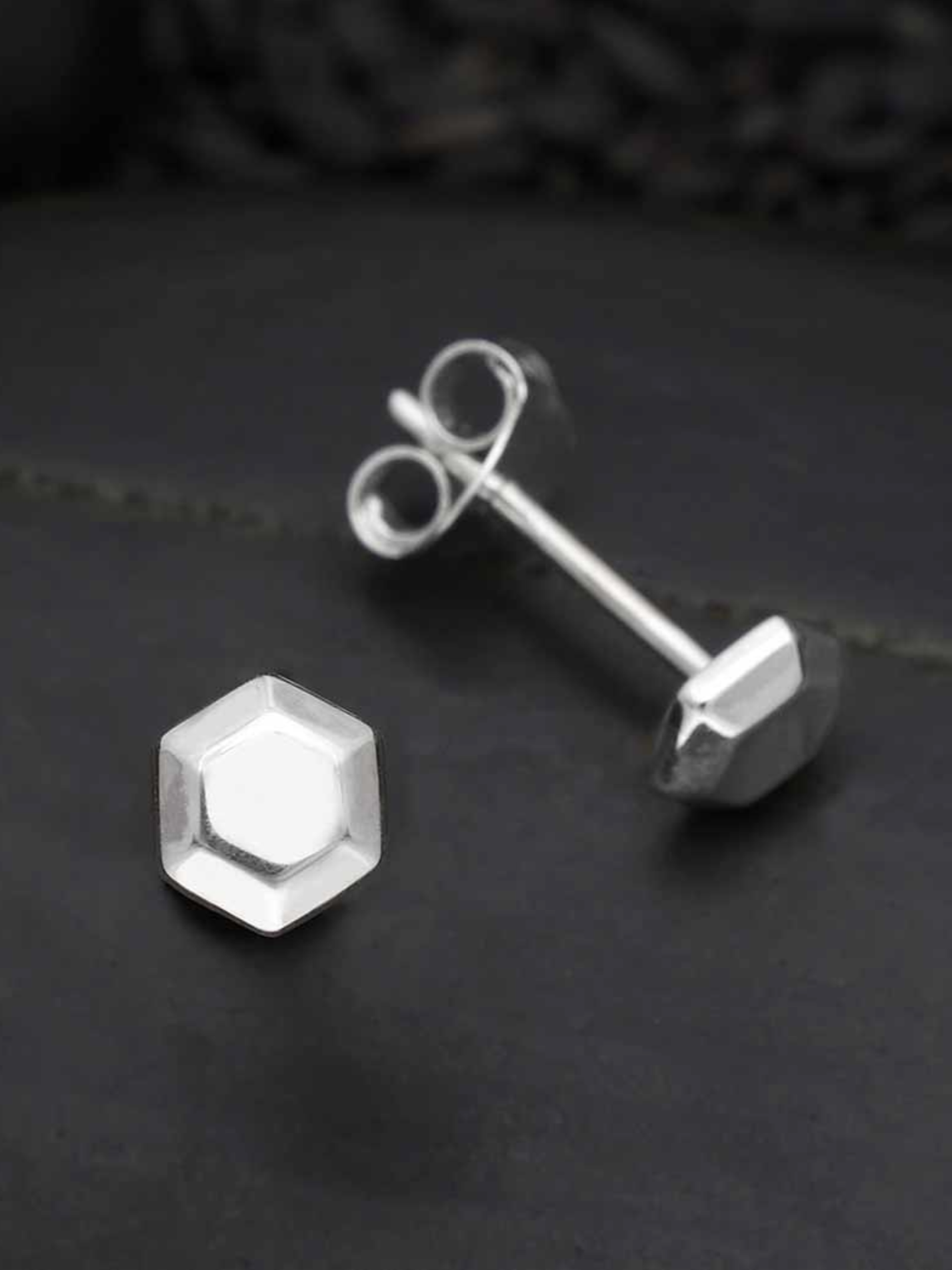 •TINY HEX NUGGET• recycled silver stud earrings