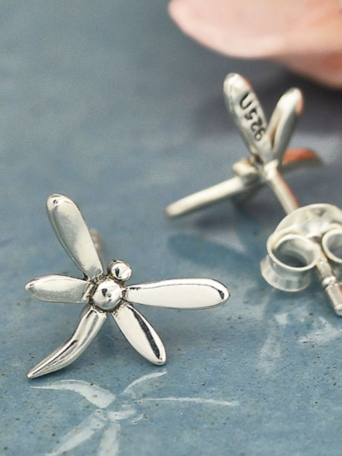 •SMALL DRAGONFLY• recycled silver stud earrings