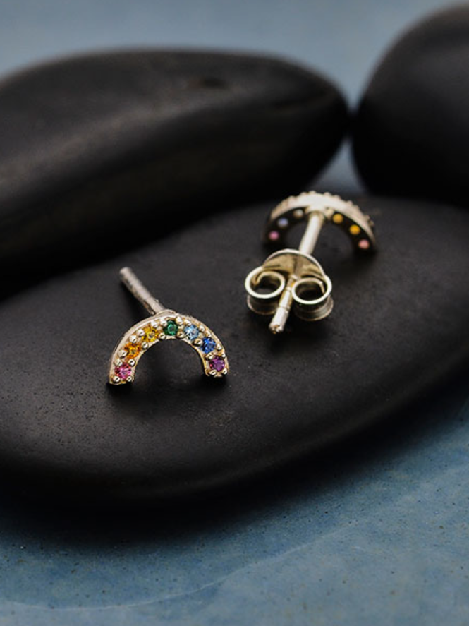•CRYSTAL RAINBOW• recycled silver stud earrings
