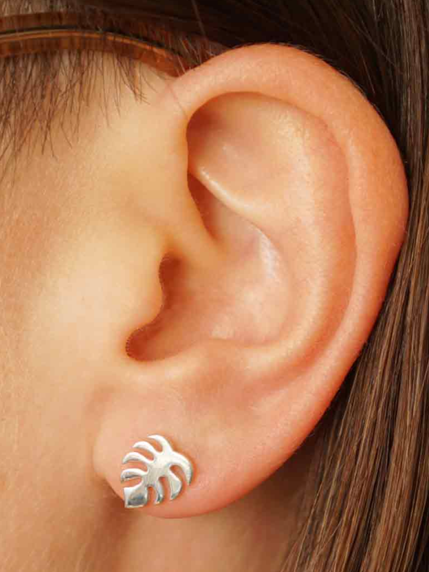 •SMALL FLAT MONSTERA• recycled silver stud earrings