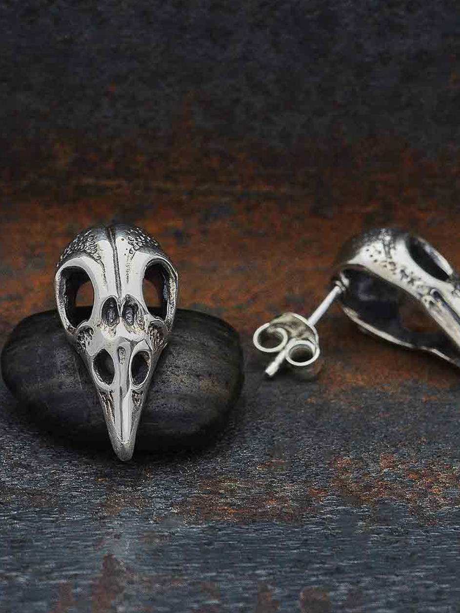 •RAVEN SKULL• recycled silver stud earrings