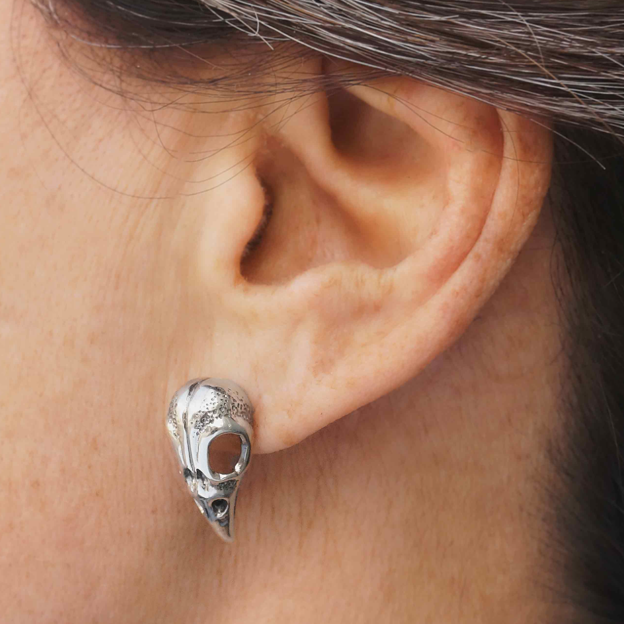 •RAVEN SKULL• recycled silver stud earrings