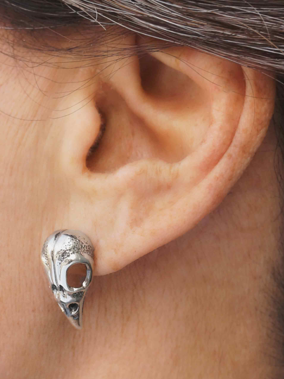 •RAVEN SKULL• recycled silver stud earrings
