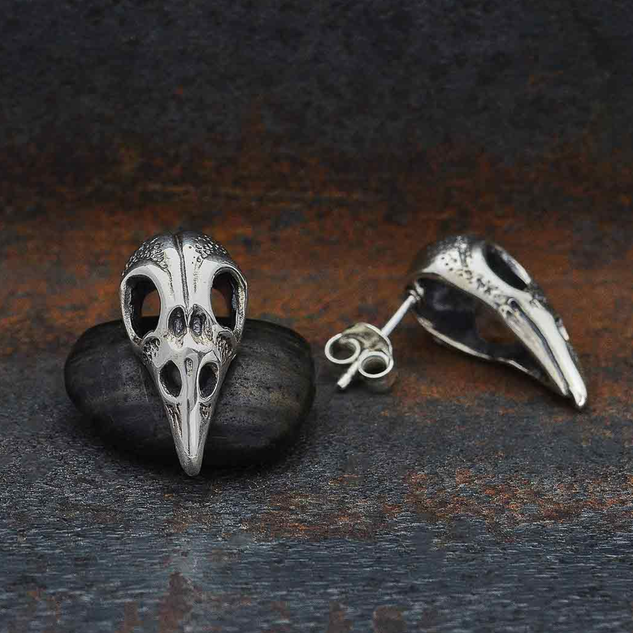 •RAVEN SKULL• recycled silver stud earrings