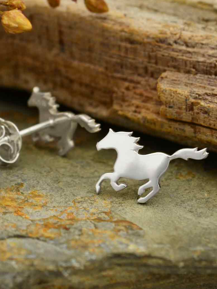 •RUNNING HORSE• recycled silver stud earrings