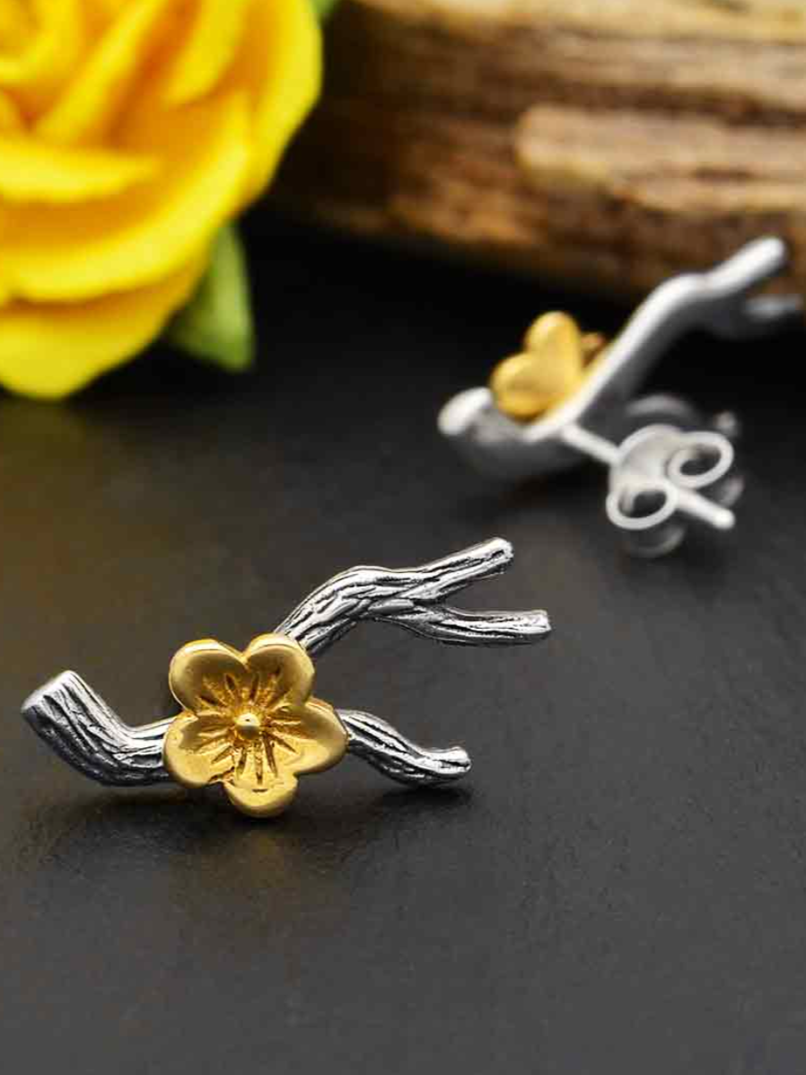 •BRANCH & BLOSSOM• recycled silver + bronze stud earrings