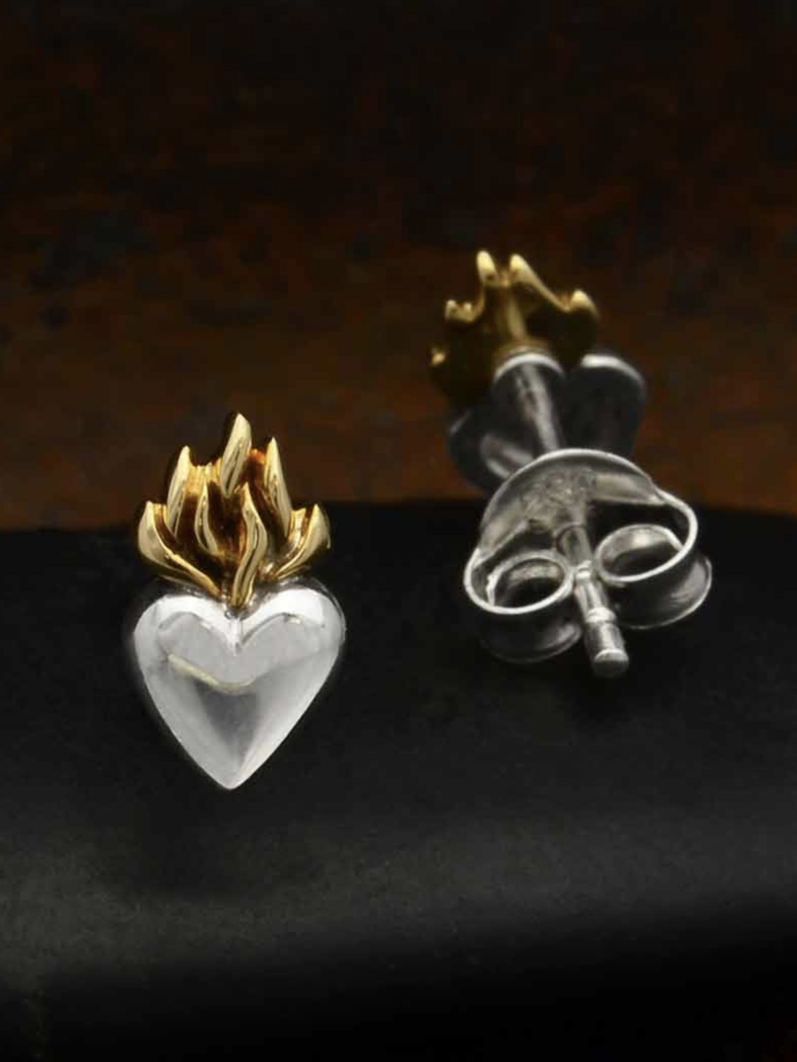•FLAMING HEARTS• recycled silver & bronze stud earrings