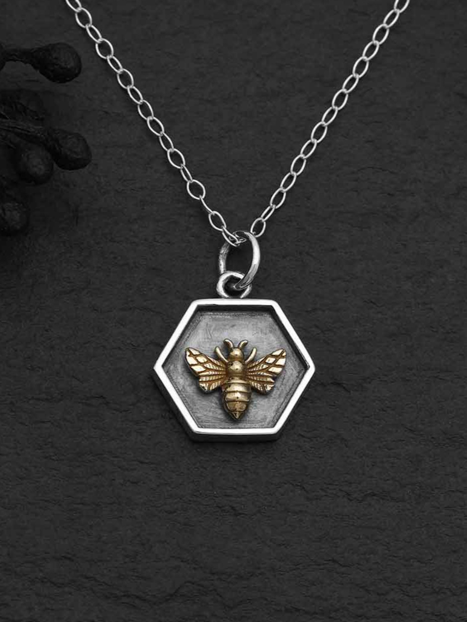 •BEE & HEX• recycled silver + bronze necklace