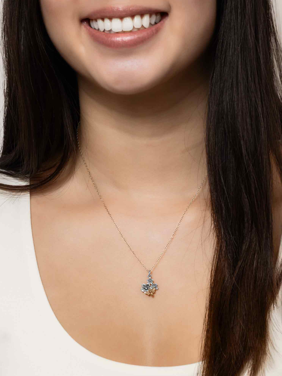 •BEE & CHERRY BLOSSOM• recycled silver + bronze necklace