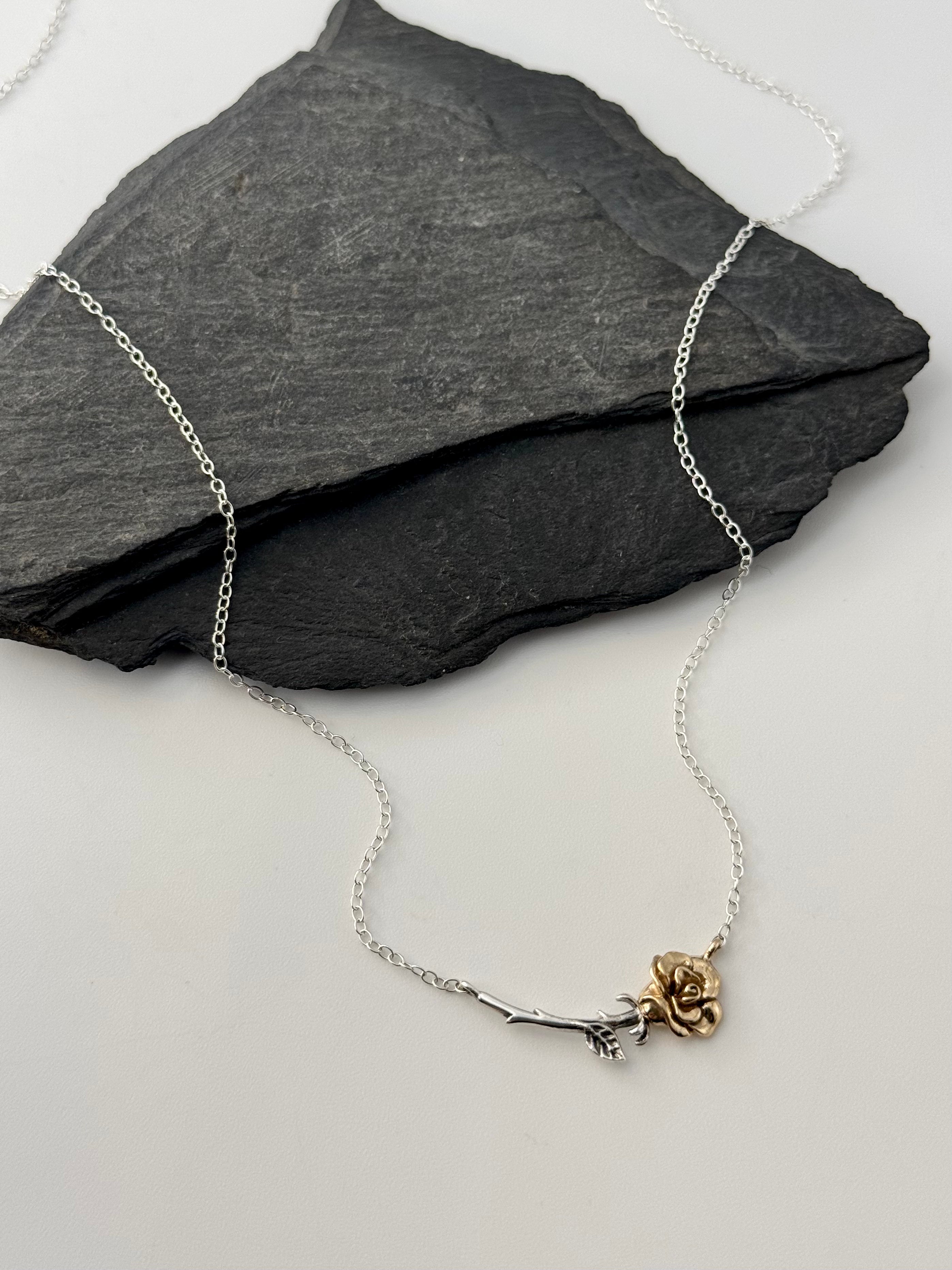 •EVERY ROSE• recycled silver + bronze necklace