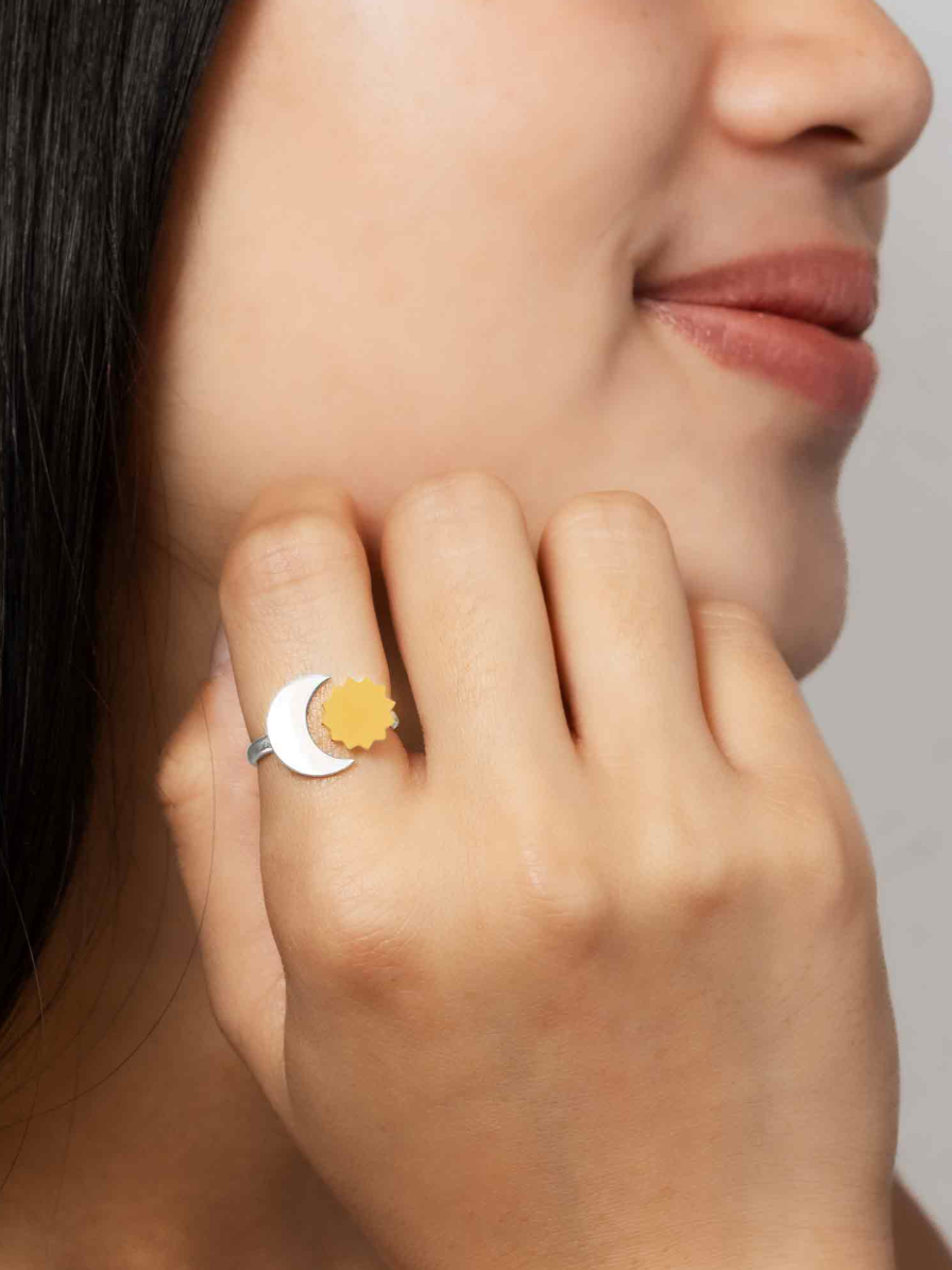 •SUN & MOON• adjustable recycled silver + bronze ring
