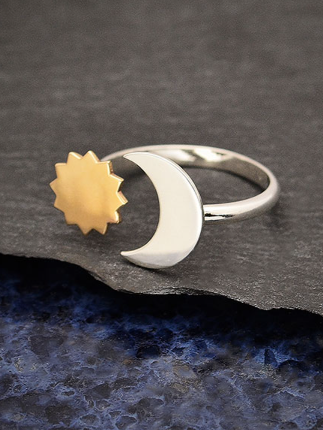 •SUN & MOON• adjustable recycled silver + bronze ring