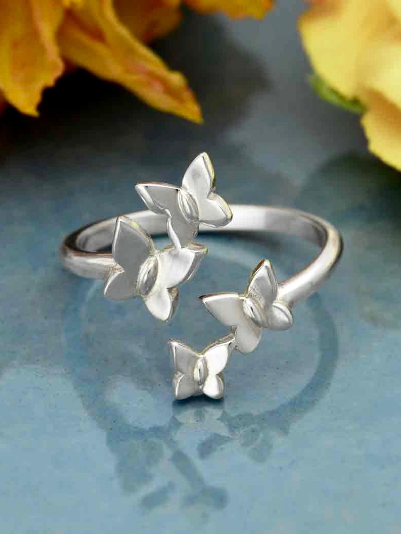•KALEIDOSCOPE OF BUTTERFLIES• adjustable recycled silver ring