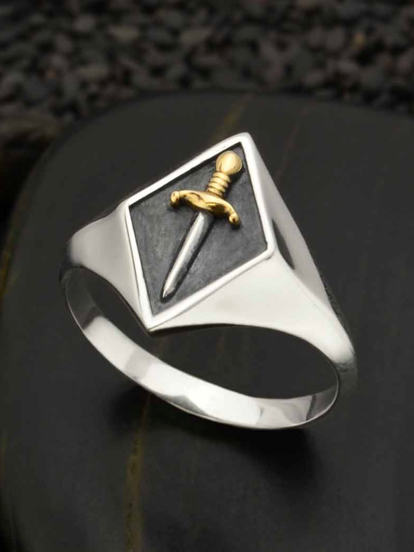 •DAGGER SIGNET• recycled silver + bronze ring