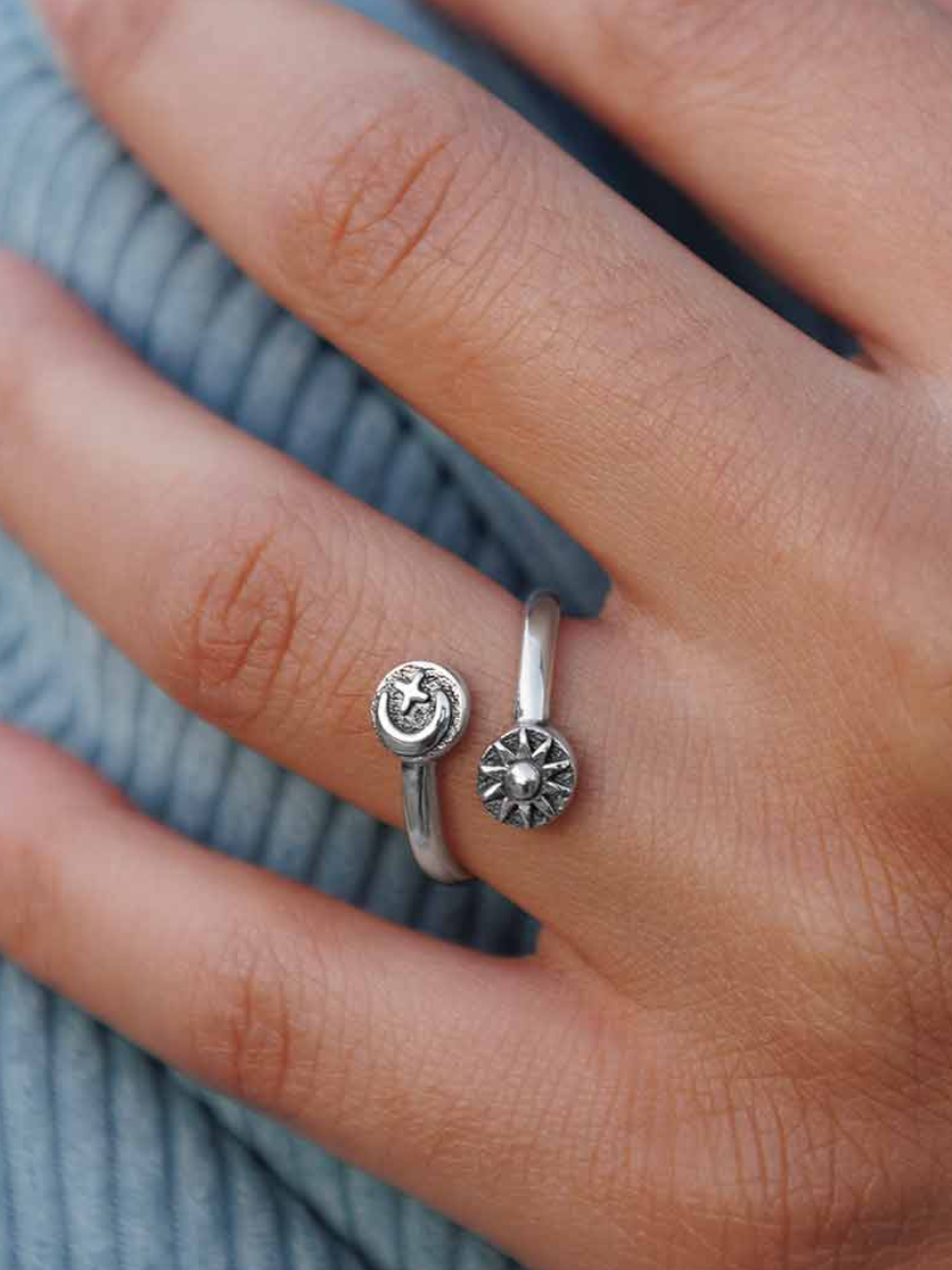 •SUN & MOON COIN• adjustable recycled silver ring