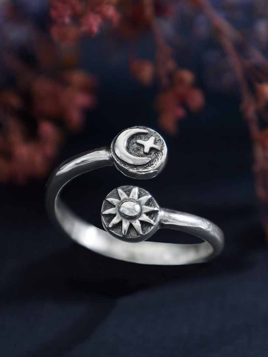 •SUN & MOON COIN• adjustable recycled silver ring