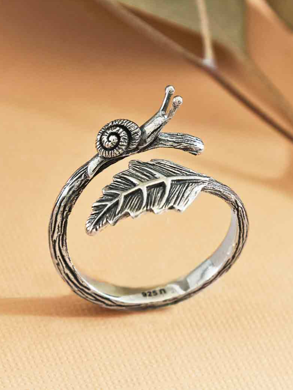 •SNAIL & LEAF• adjustable recycled silver ring