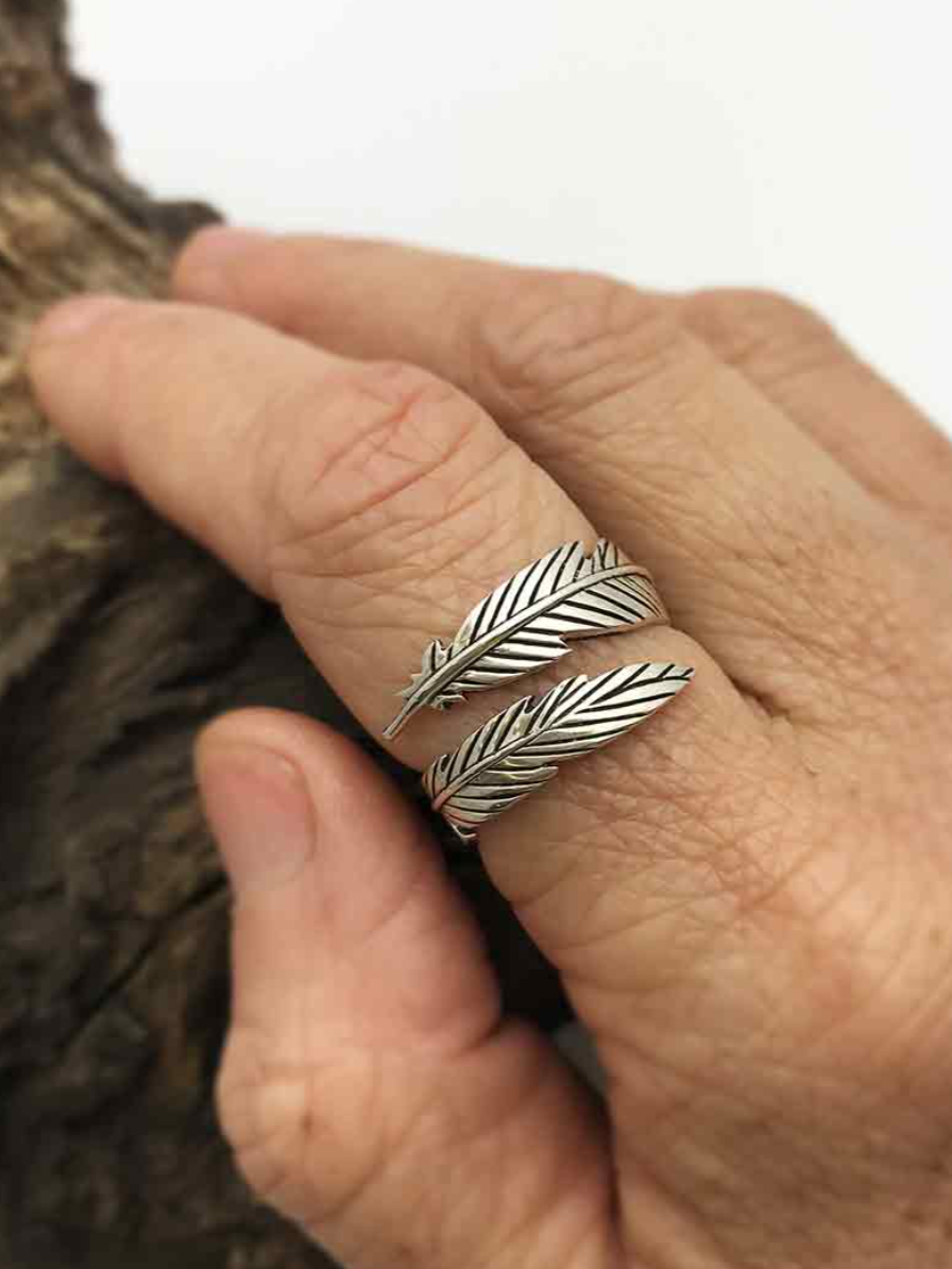 •FEATHER WRAP• adjustable recycled silver ring