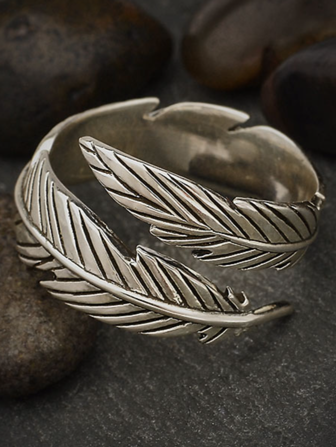 •FEATHER WRAP• adjustable recycled silver ring