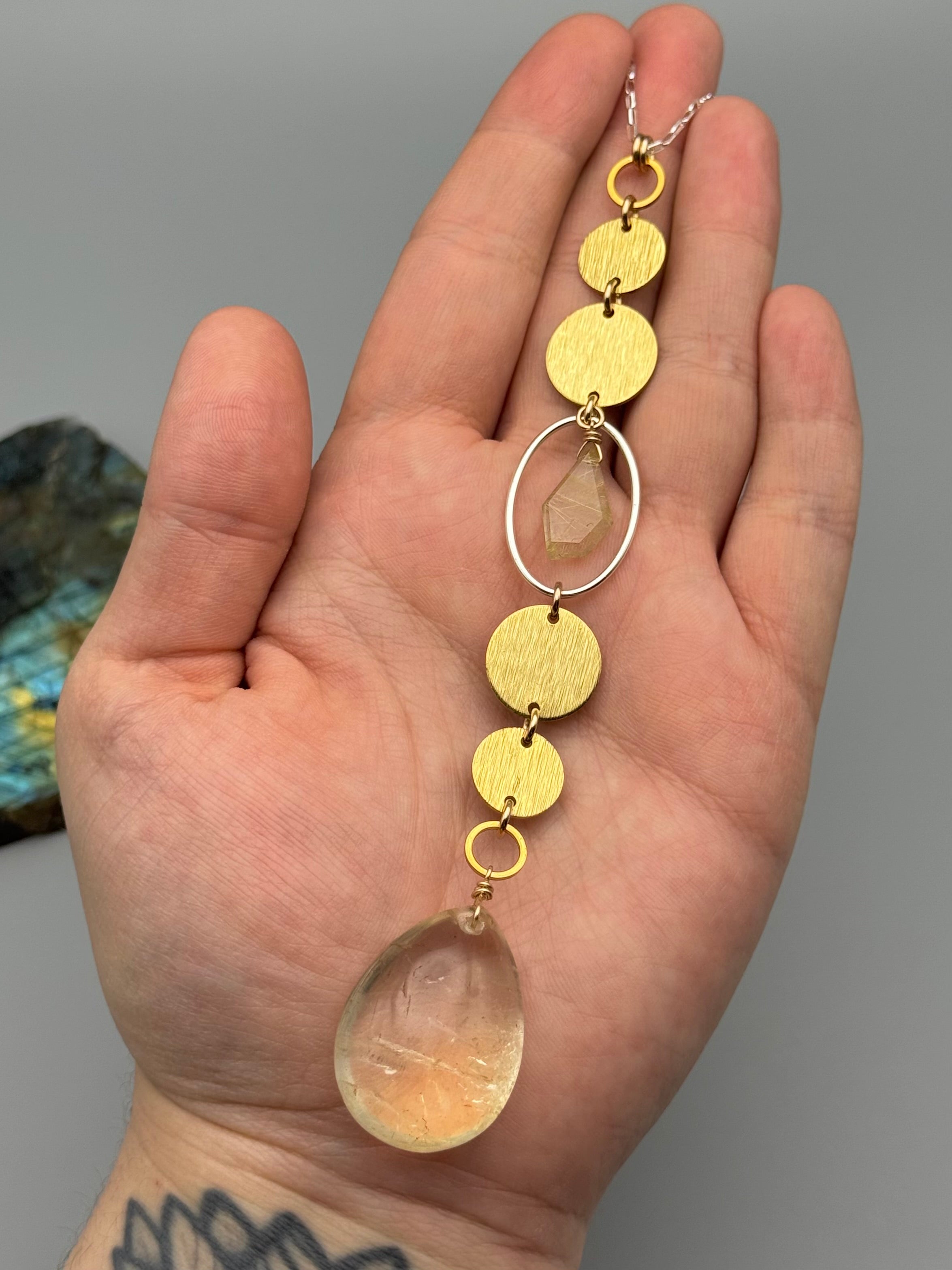 •NYX• rutilated quartz + citrine mixed metal necklace (26"-28" long)