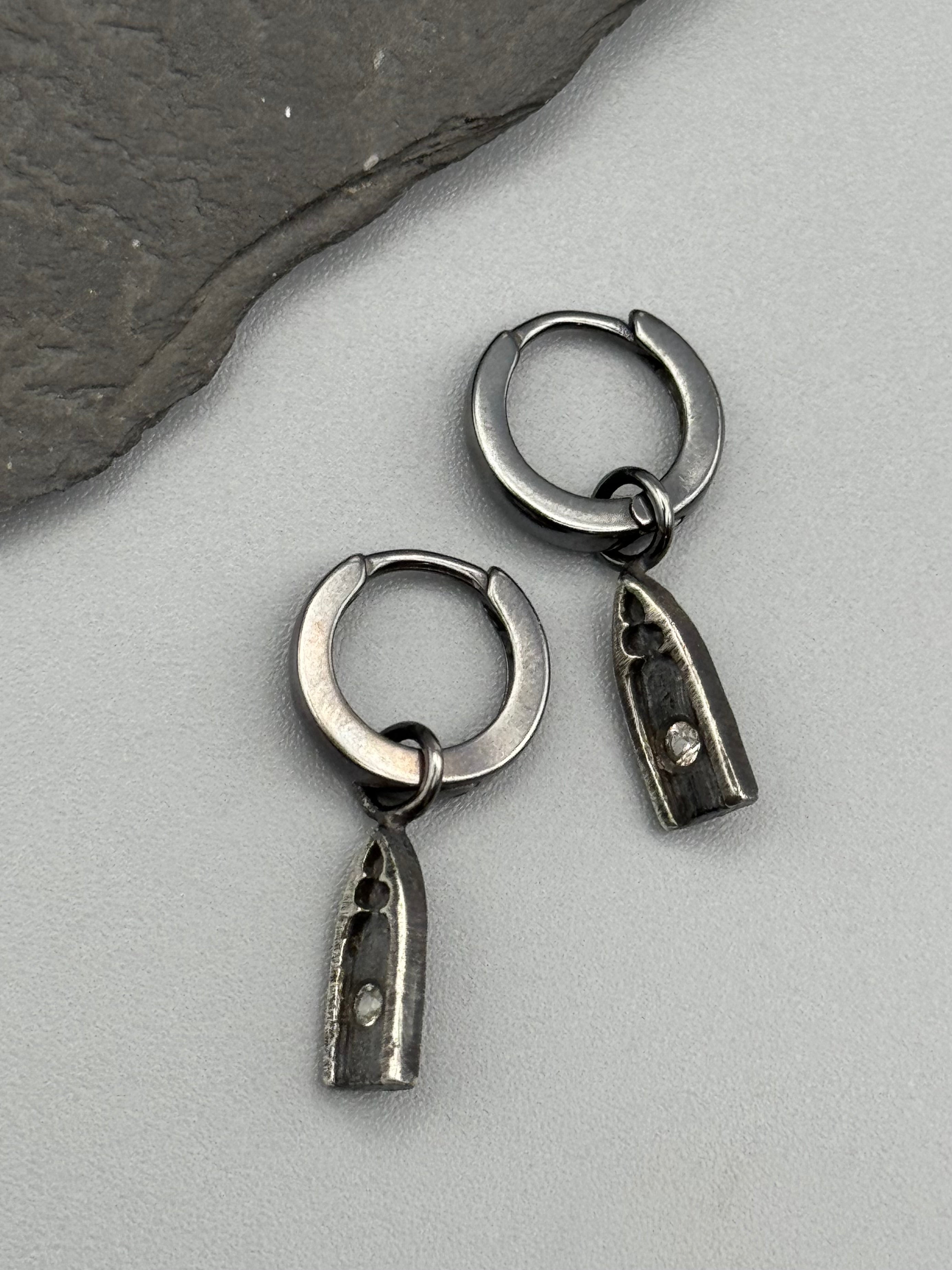 •LIL' GOTHIC ARCHES• white sapphire + silver huggie hoop earrings