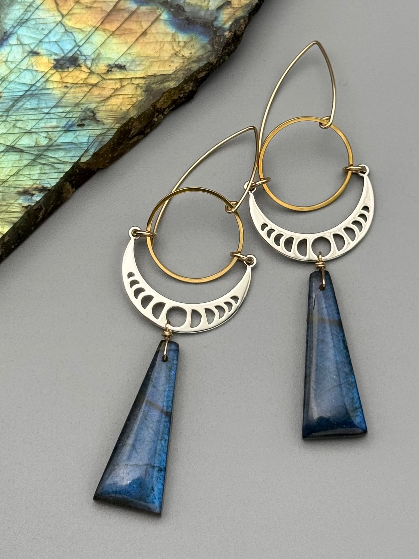 •MOON SHADOWS• labradorite + mixed metal earrings