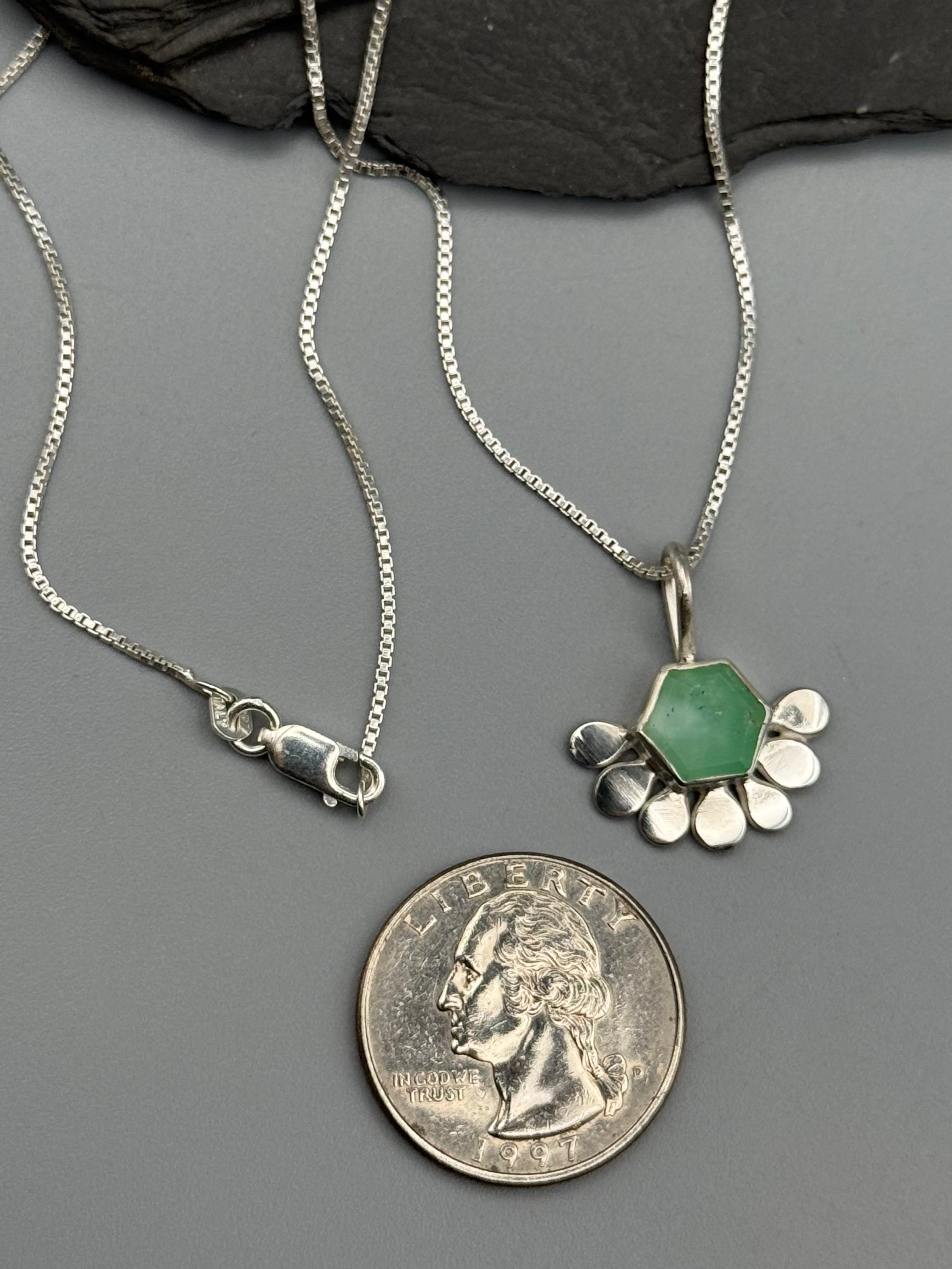 •LIL’ POLLINATOR• chrysoprase hex + silver necklace (16" long)