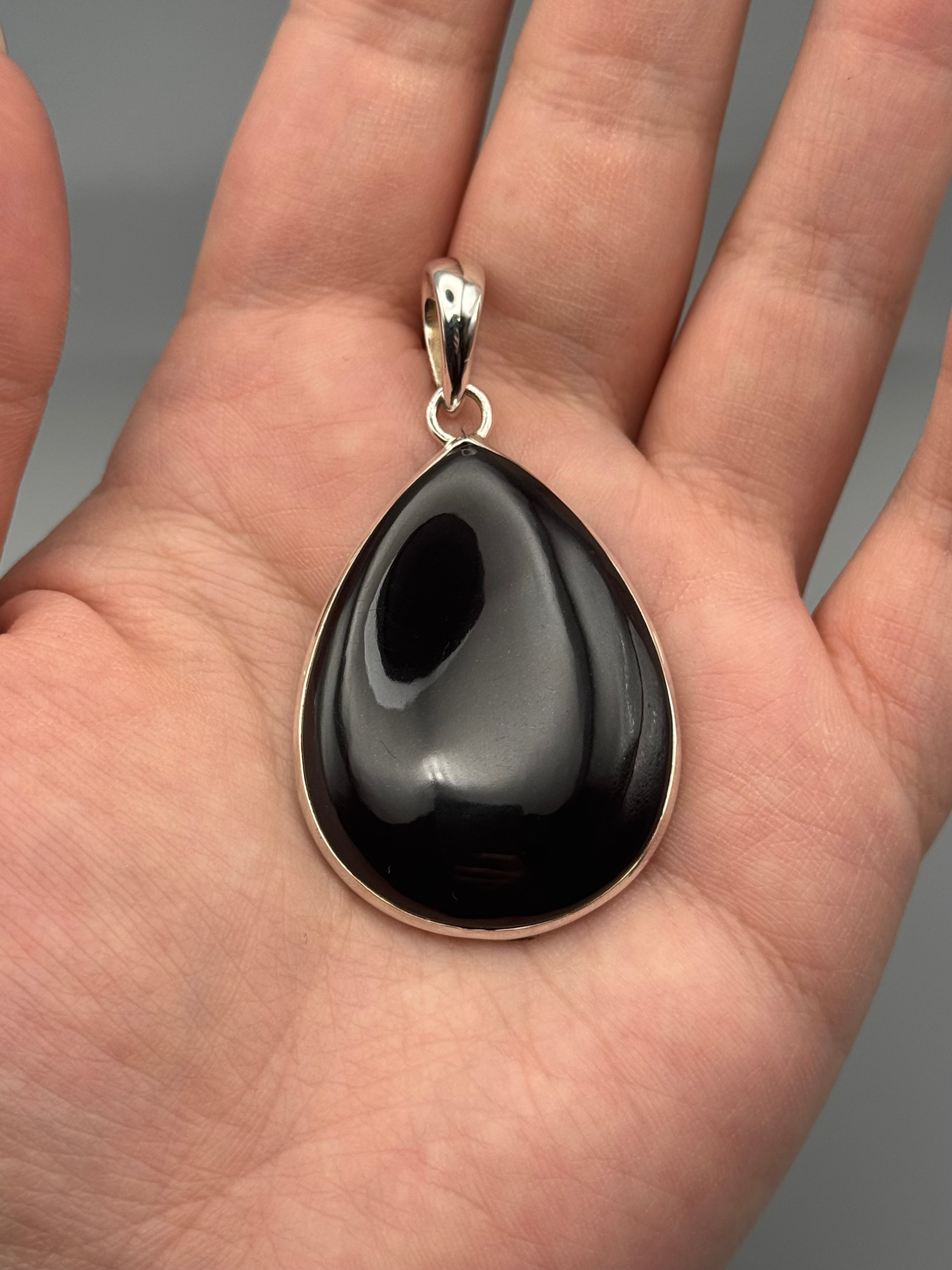 •BLACK ONYX - LARGE TEAR• sterling silver pendant