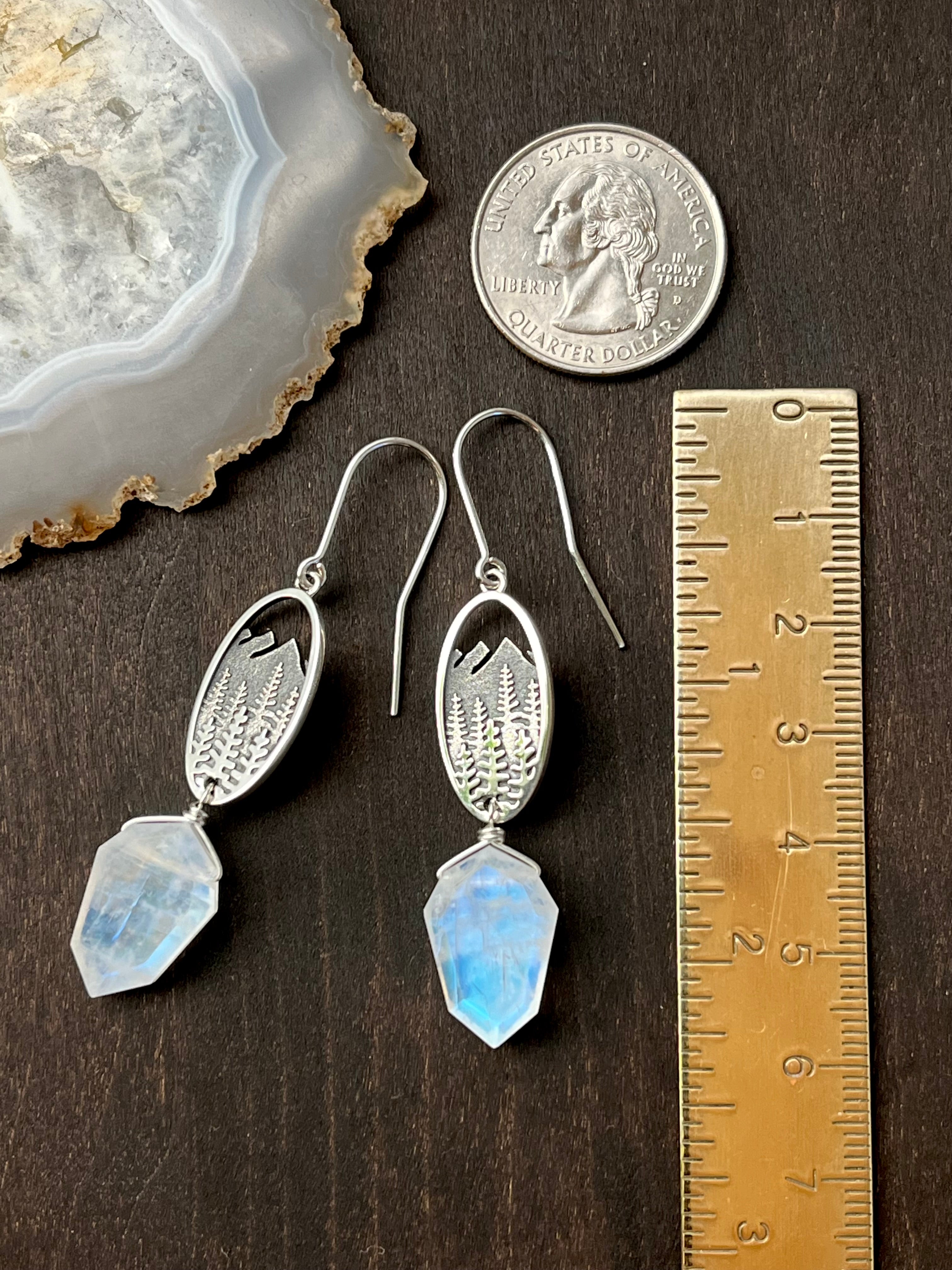 •BLUE RIDGE• rainbow moonstone + silver dangle earrings