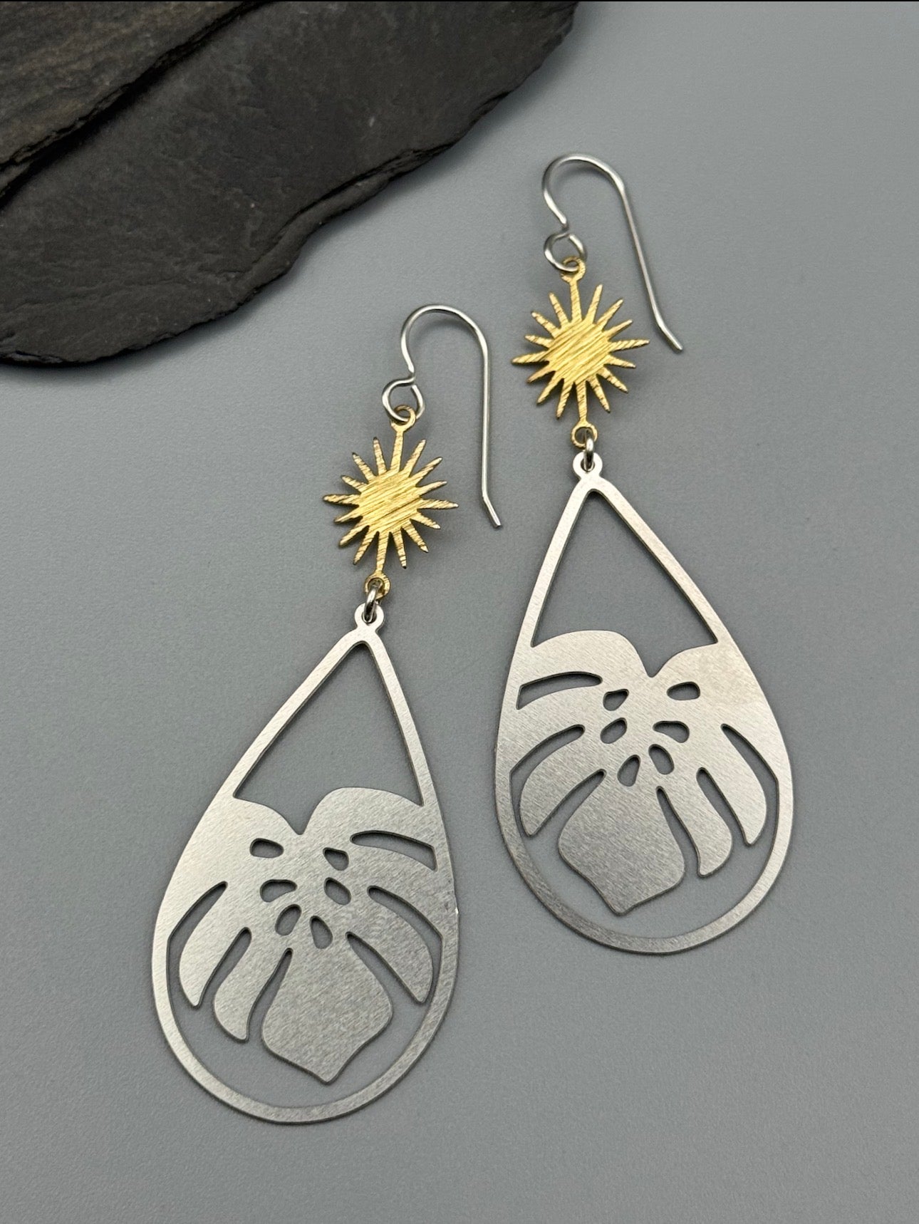 •MONSTERA SOL• mixed metal dangle earrings