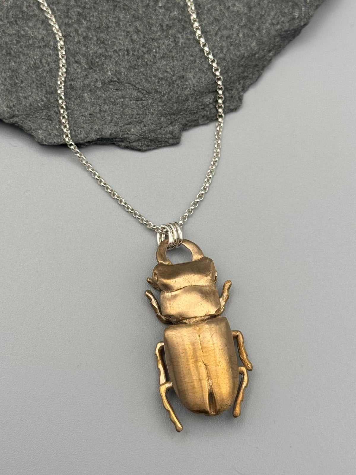 •STAG BEETLE• bronze cast necklace (26" - 29" long)