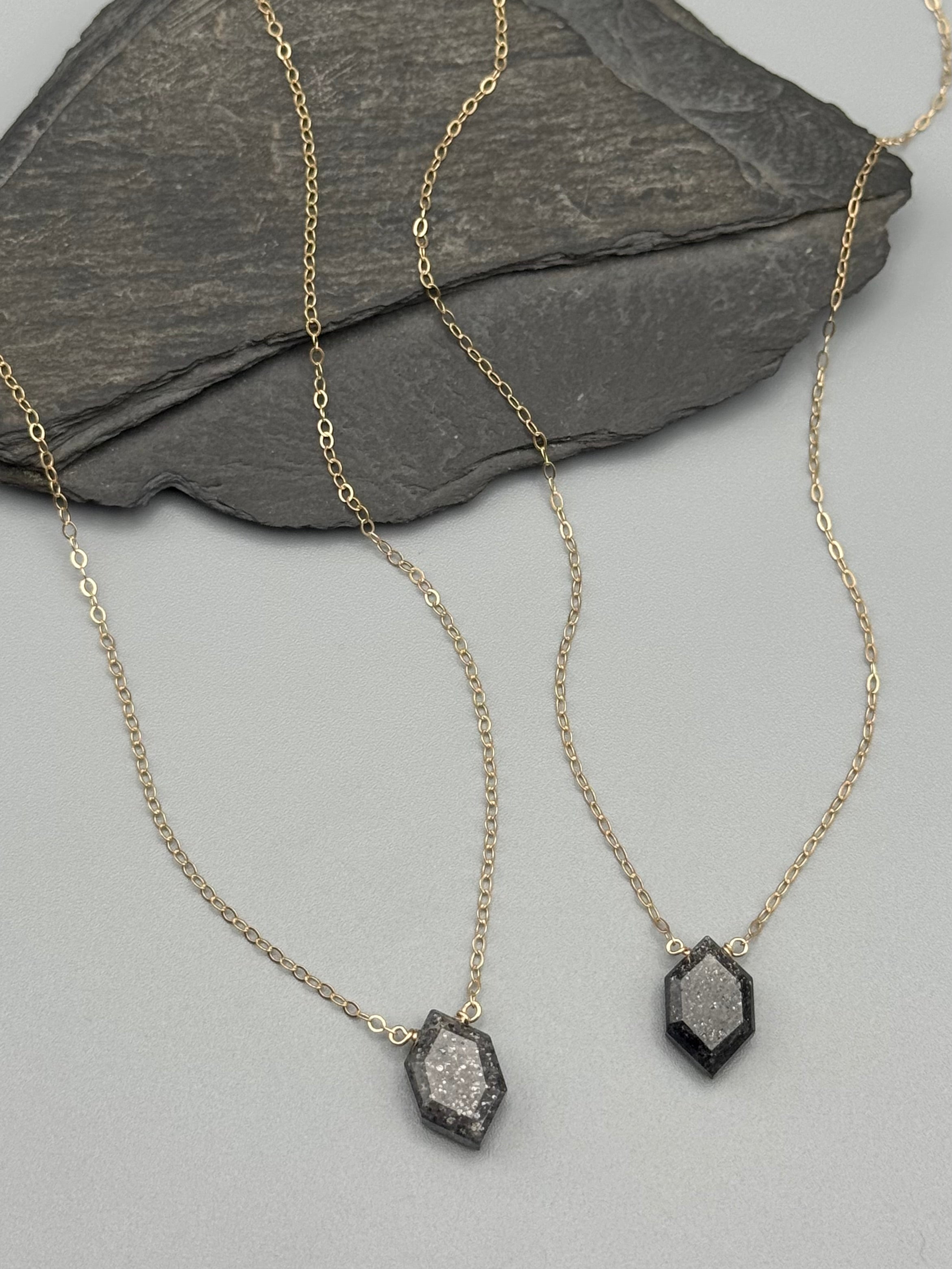 •STRAY• faceted black aventurine lil' hex + gold necklace (various lengths)