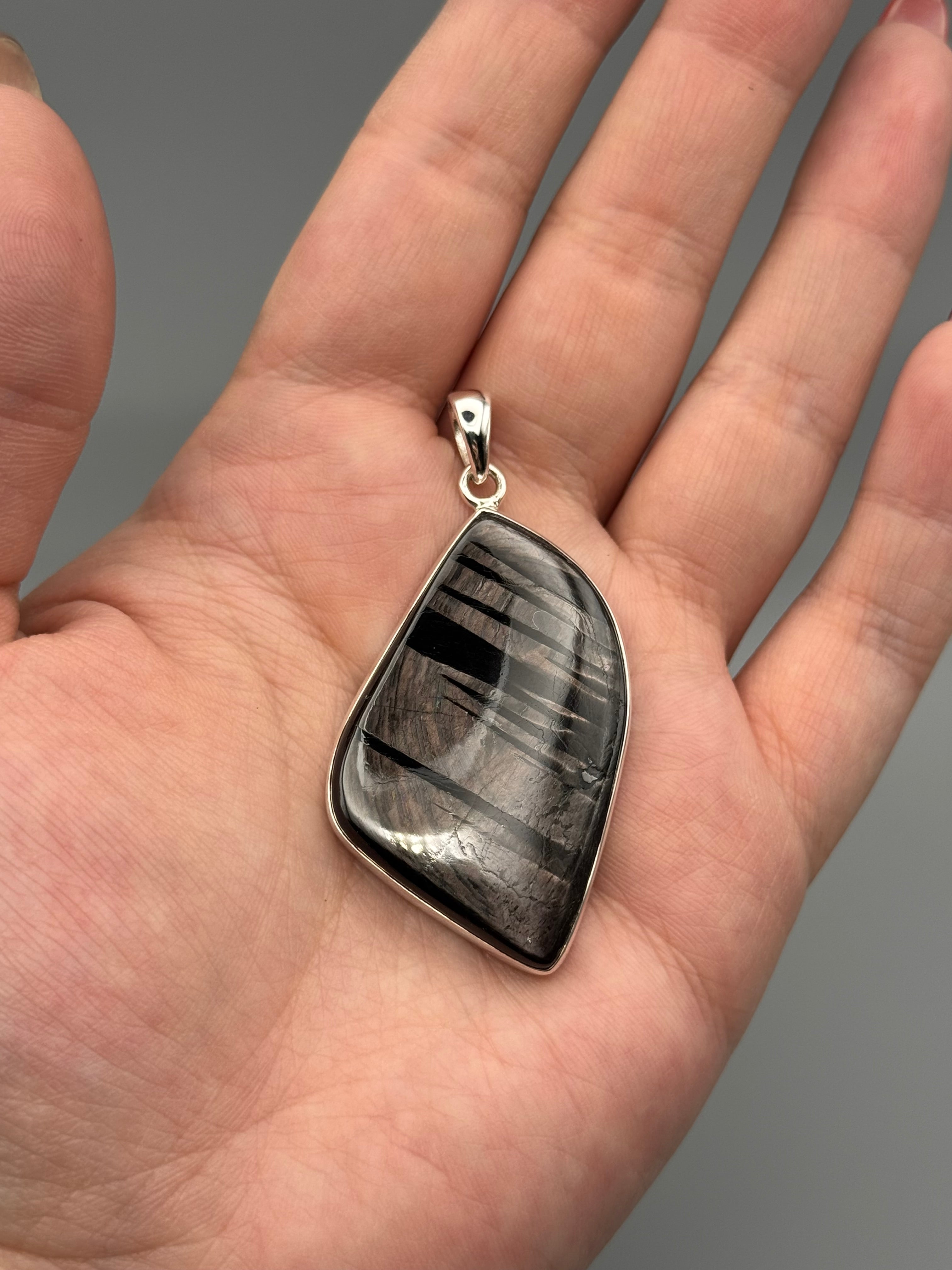 •HYPERSTHENE - FREEFORM• sterling silver pendant