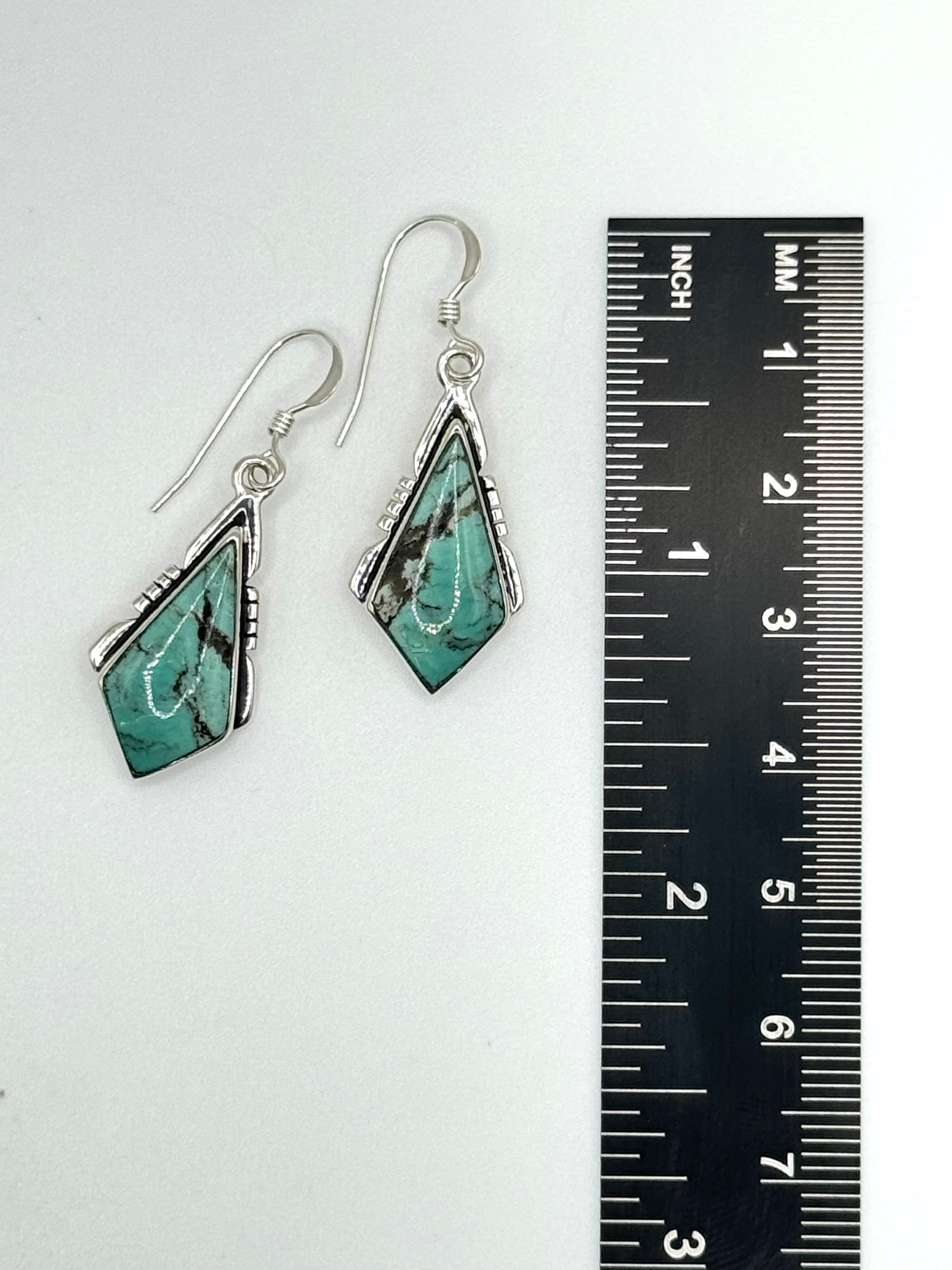 •CHINESE TURQUOISE KITE• Navajo silver dangle earrings