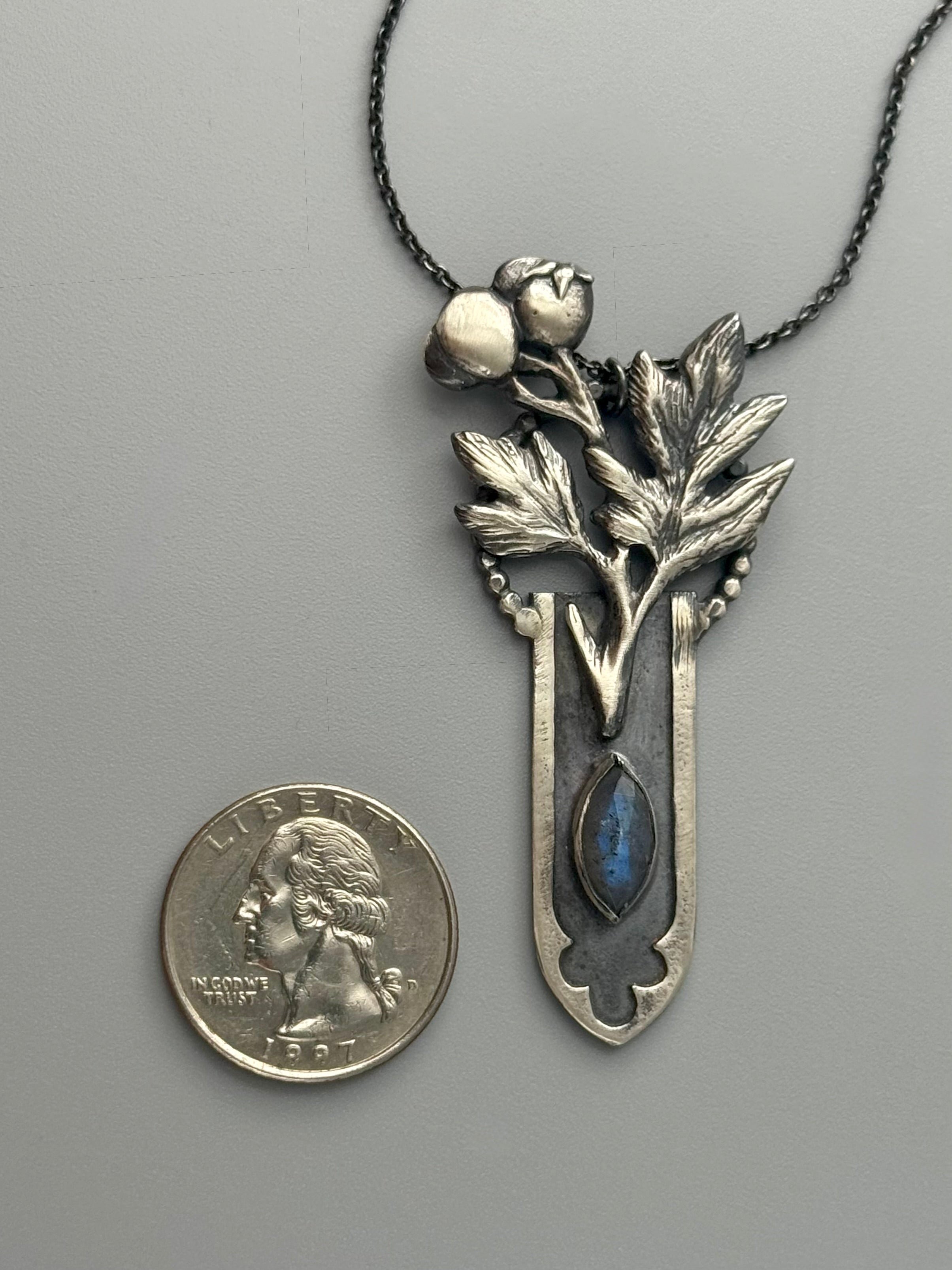 •GOTHIC ARCH + HAWTHORN• labradorite + silver necklace (18" long)