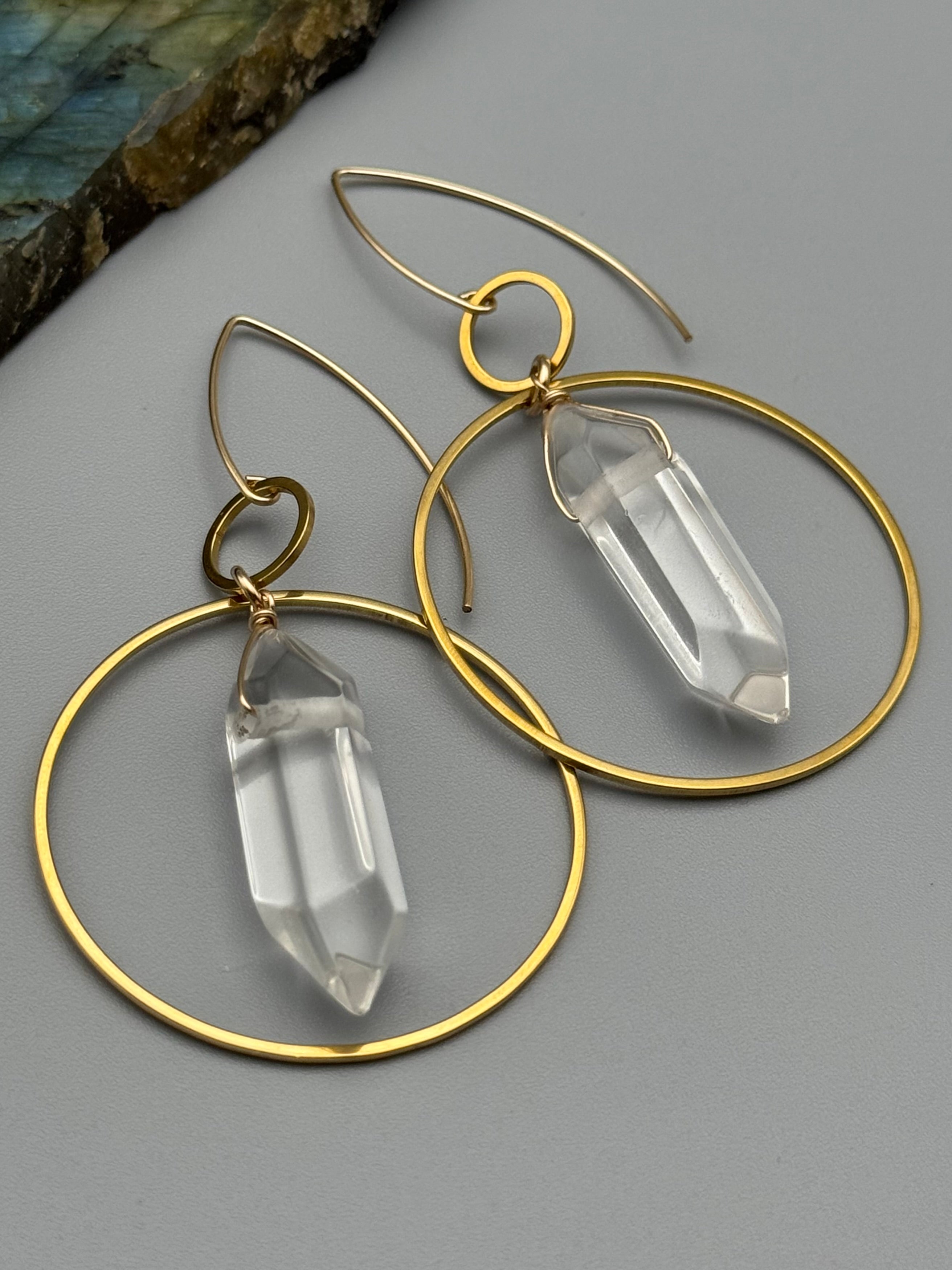 •EQUA-LUNA• double terminated quartz + gold earrings