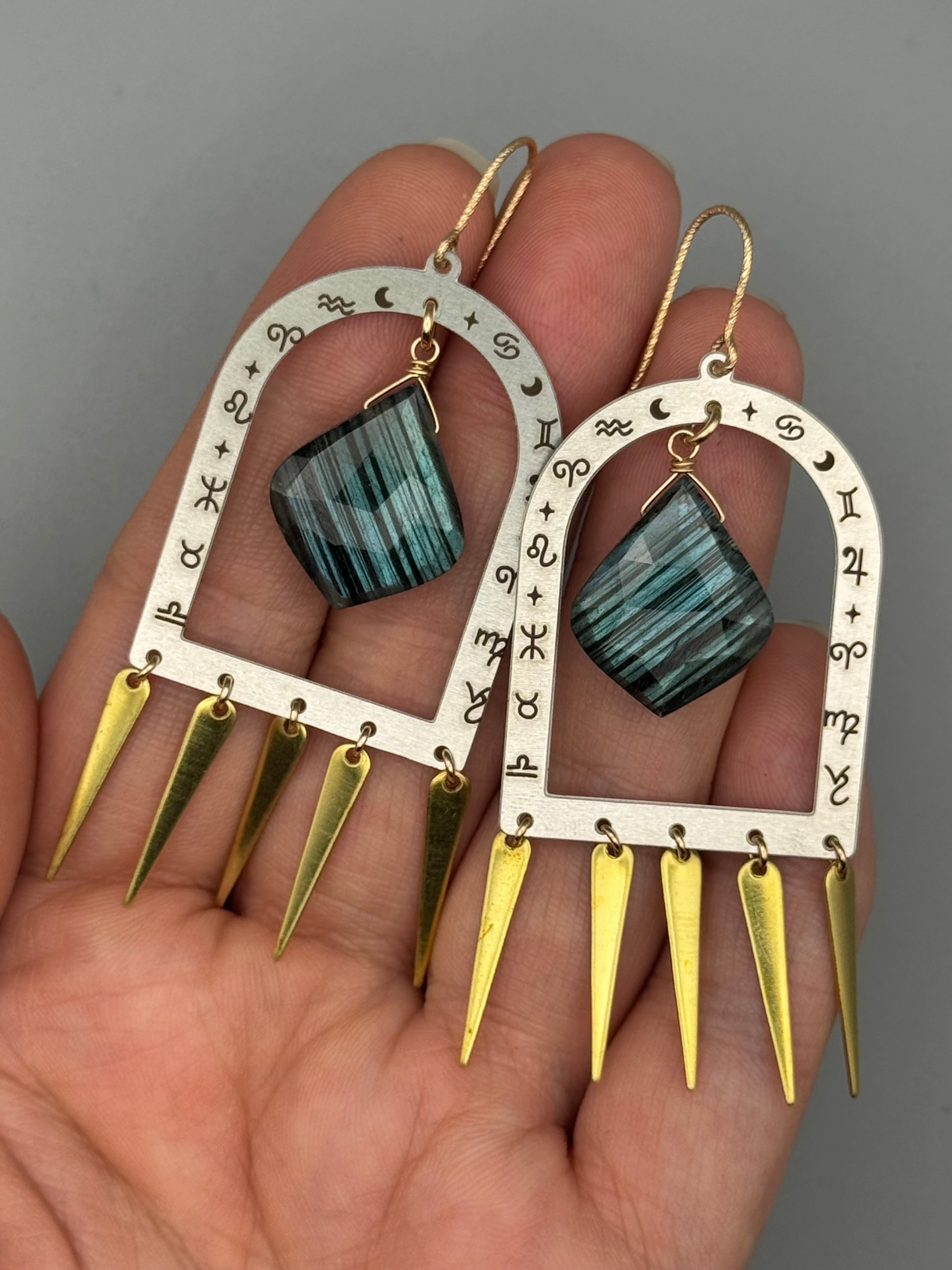 •ASTROLOGICAL• labradorite + mixed metal earrings