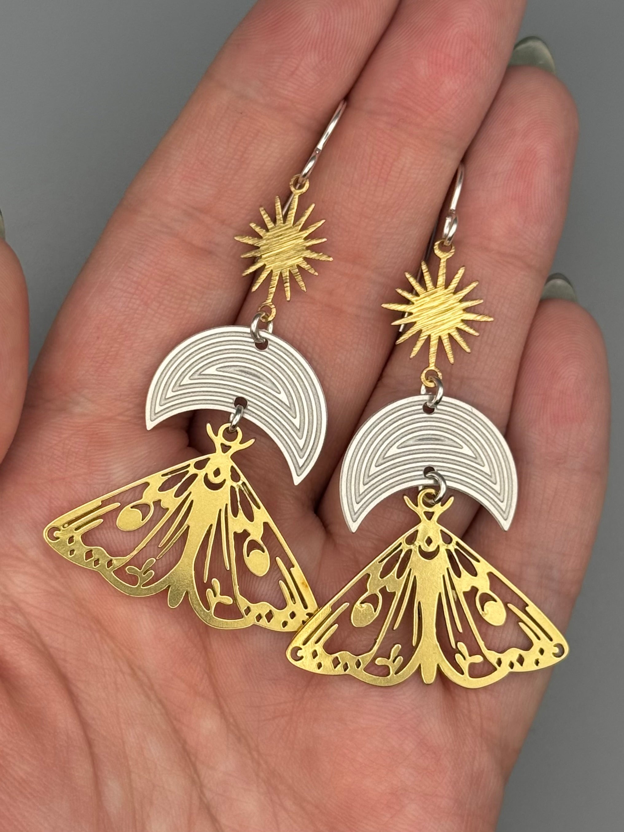 •MARIPOSA LUNA SOL• mixed metal dangle earrings