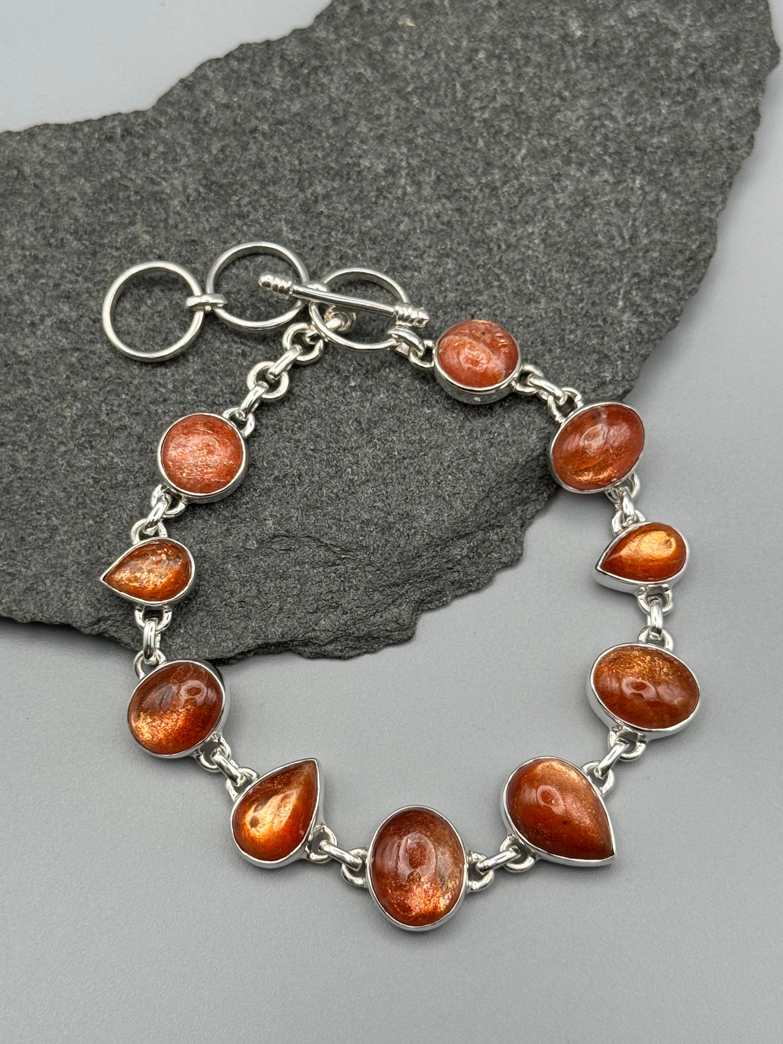 •SUNSTONE - GEO MIX• linked silver bracelet (7.25" - 8.5")
