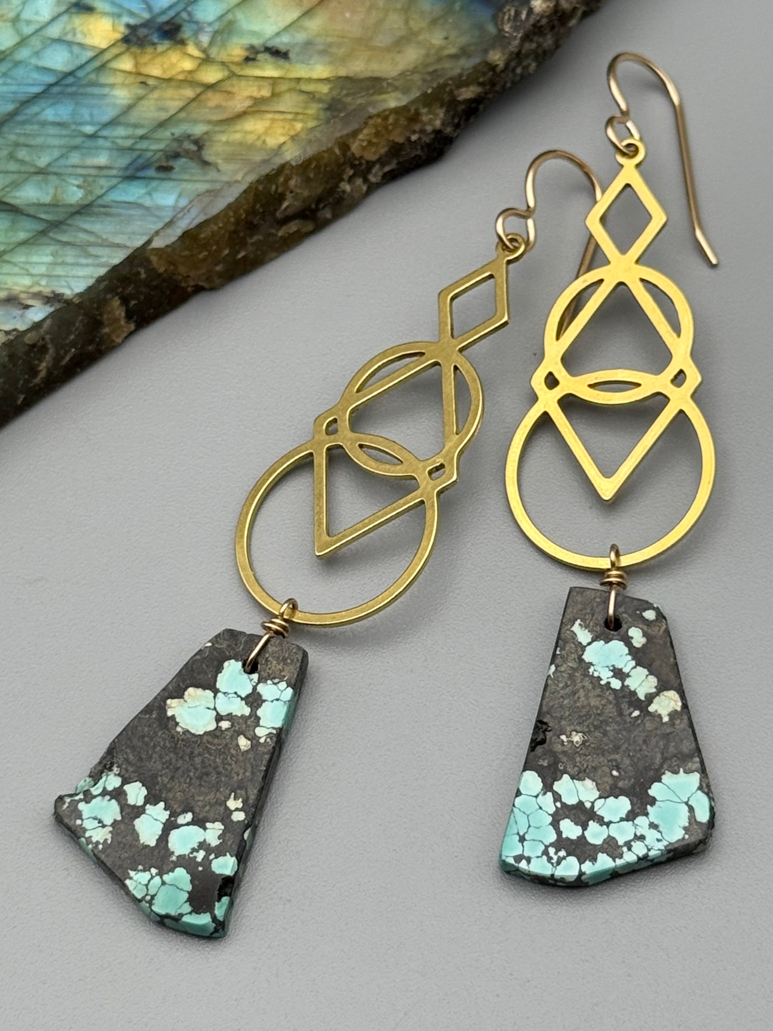•SIGNS• turquoise slab + gold earrings