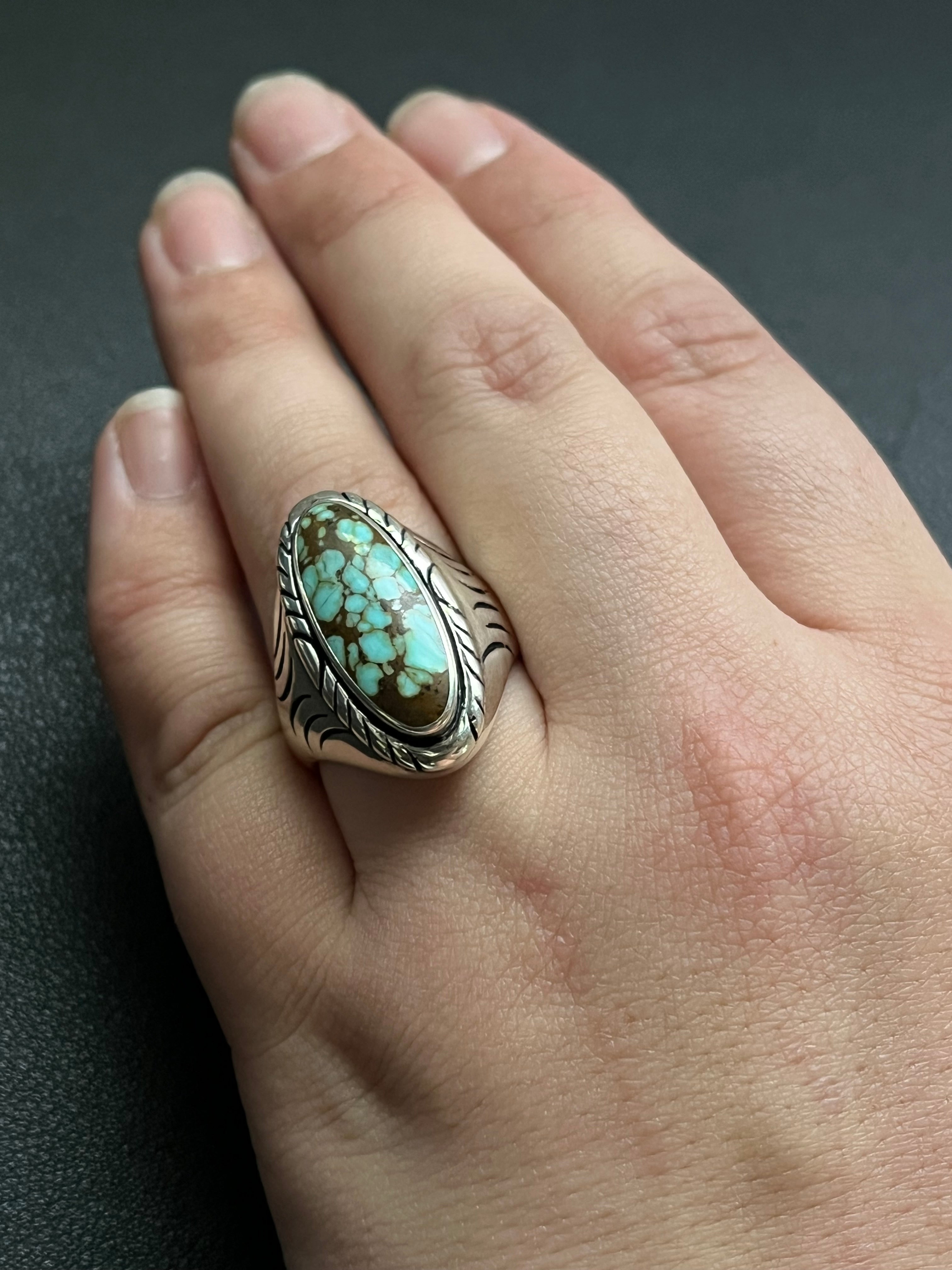 •#8 NEVADA TURQUOISE• Navajo silver ring (size 8.75)