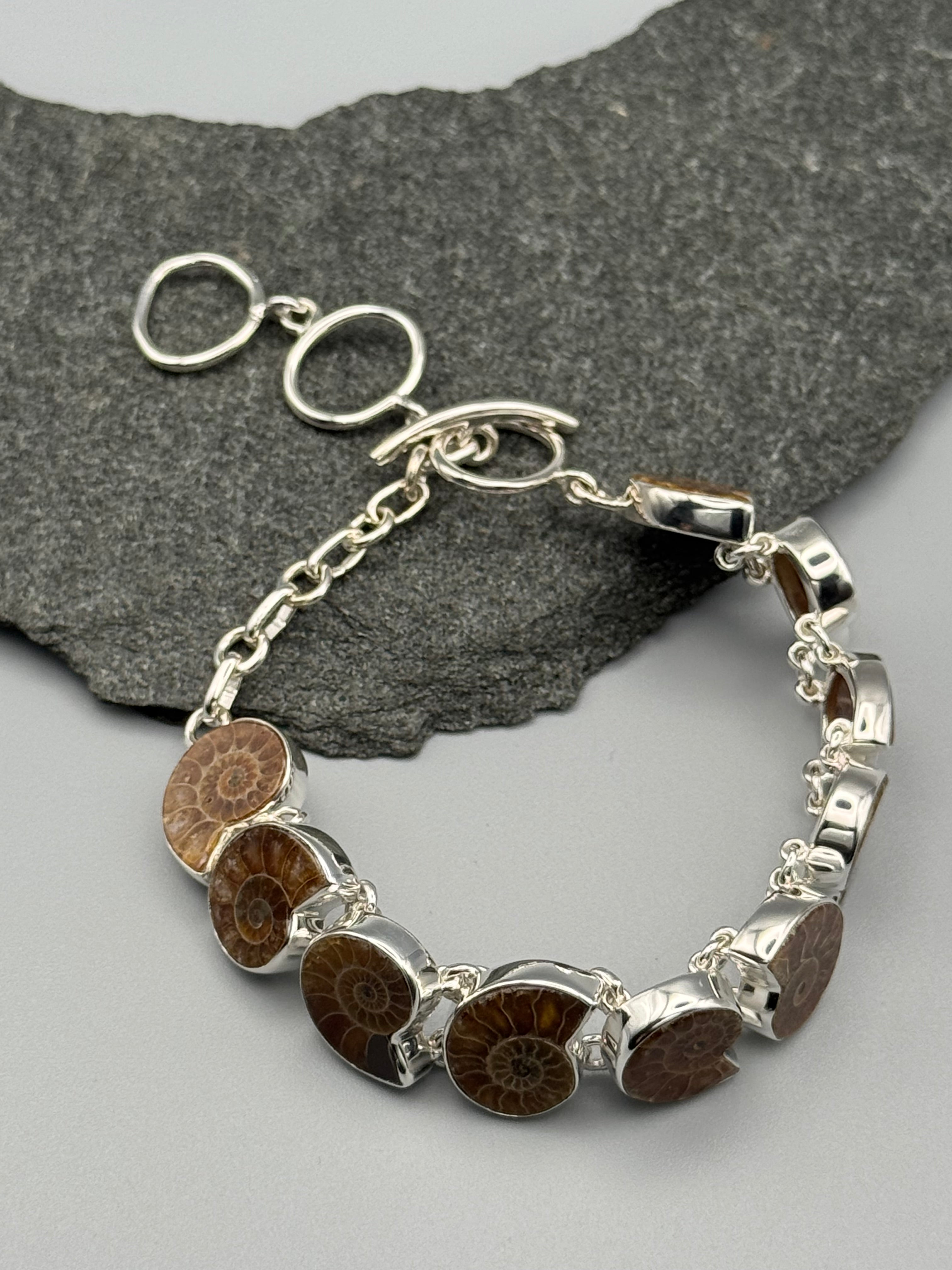 •AMMONITE• linked silver bracelet (7" - 8.5")