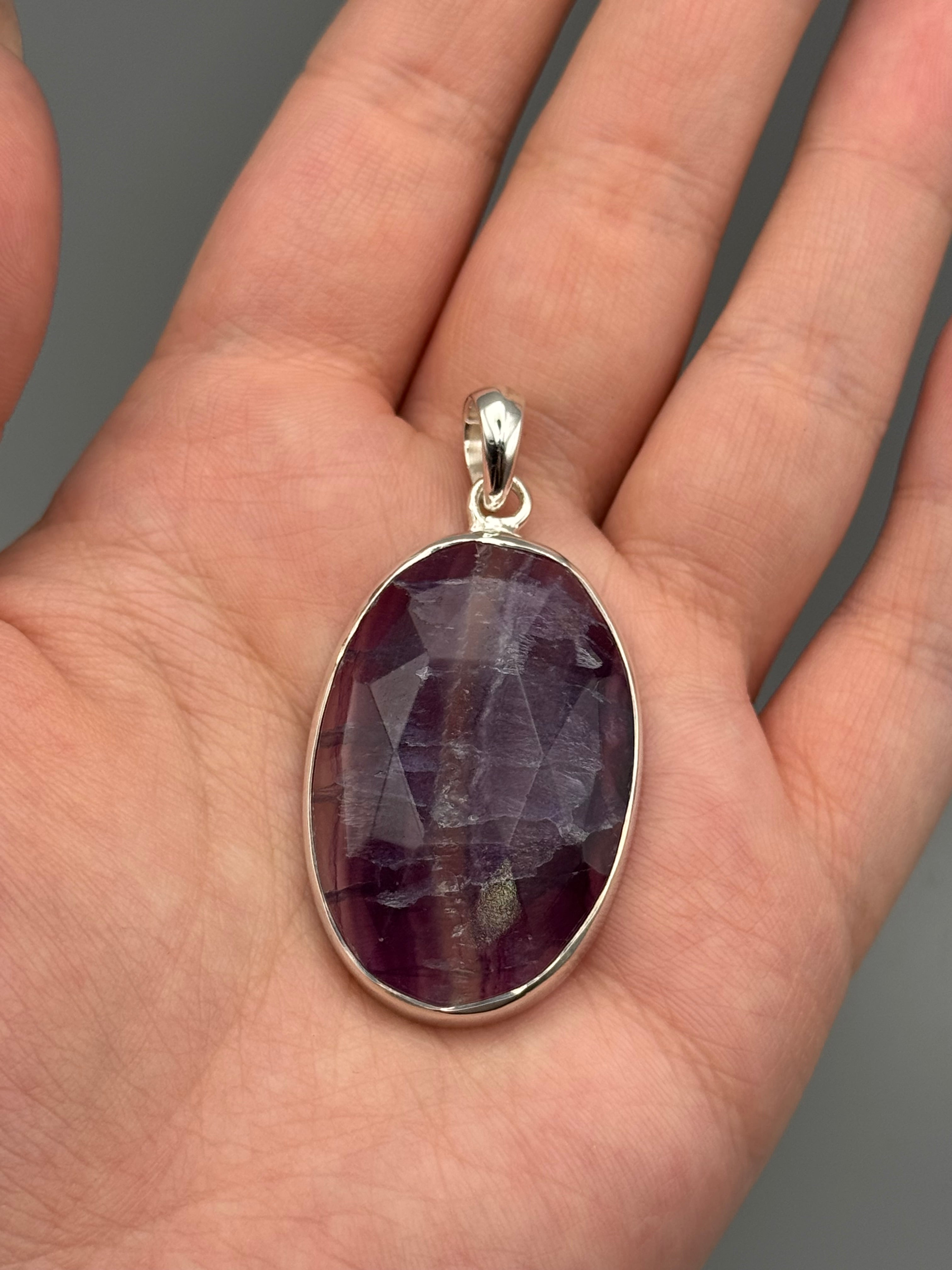 •FLUORITE - FACETED OVAL• sterling silver pendant