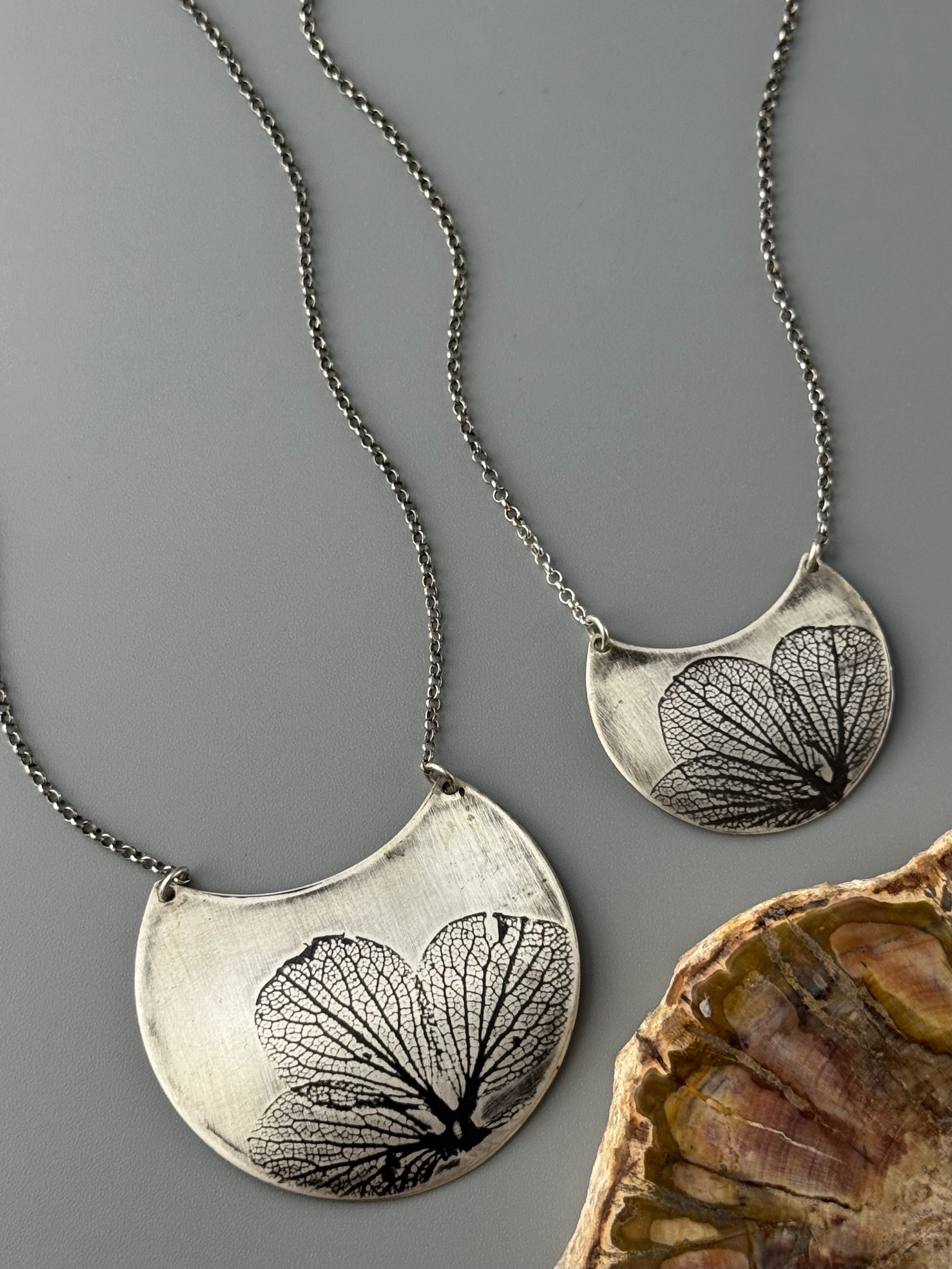 •HYDRANGEA CRESCENT• silver necklace (20" long)