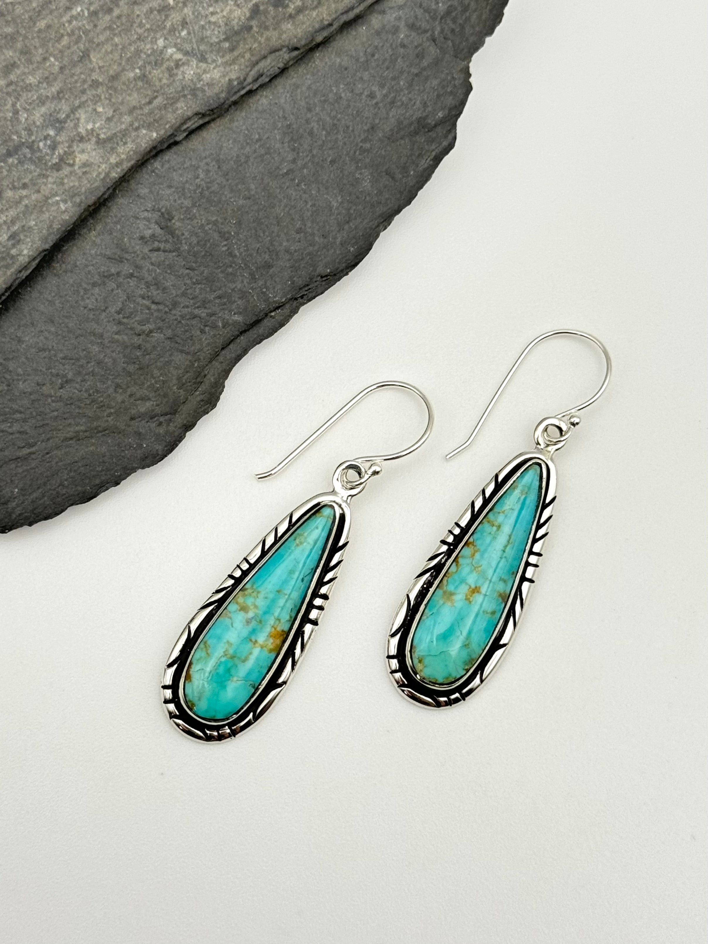 •#8 NEVADA TURQUOISE TEARDROP• Navajo silver dangle earrings