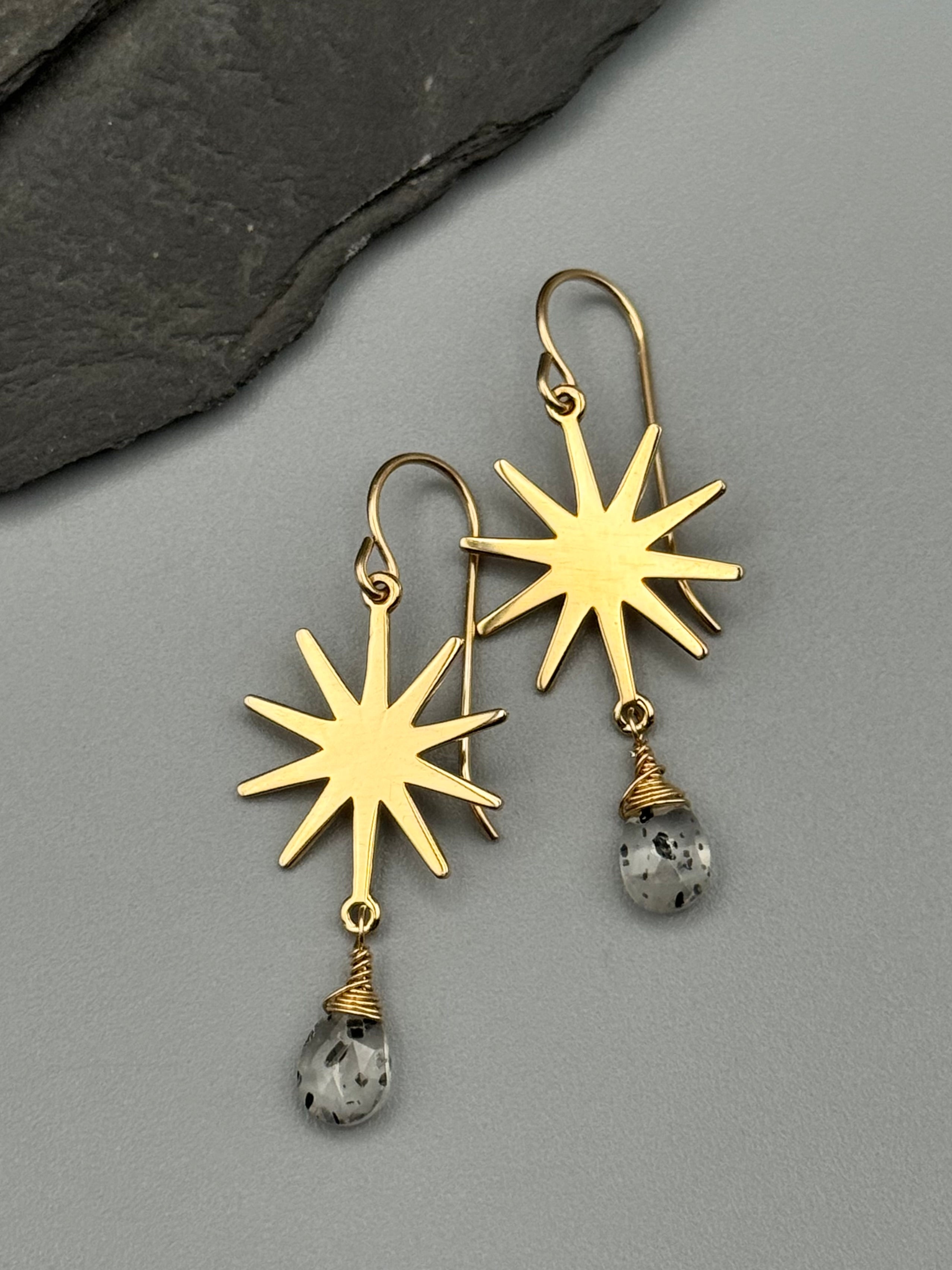 •STARBURST• tourmalinated quartz + gold earrings