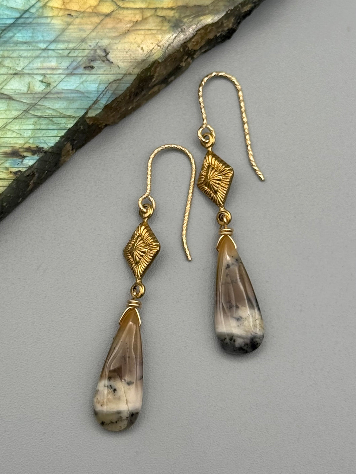 •AGATHA• dendritic opal tear + gold earrings