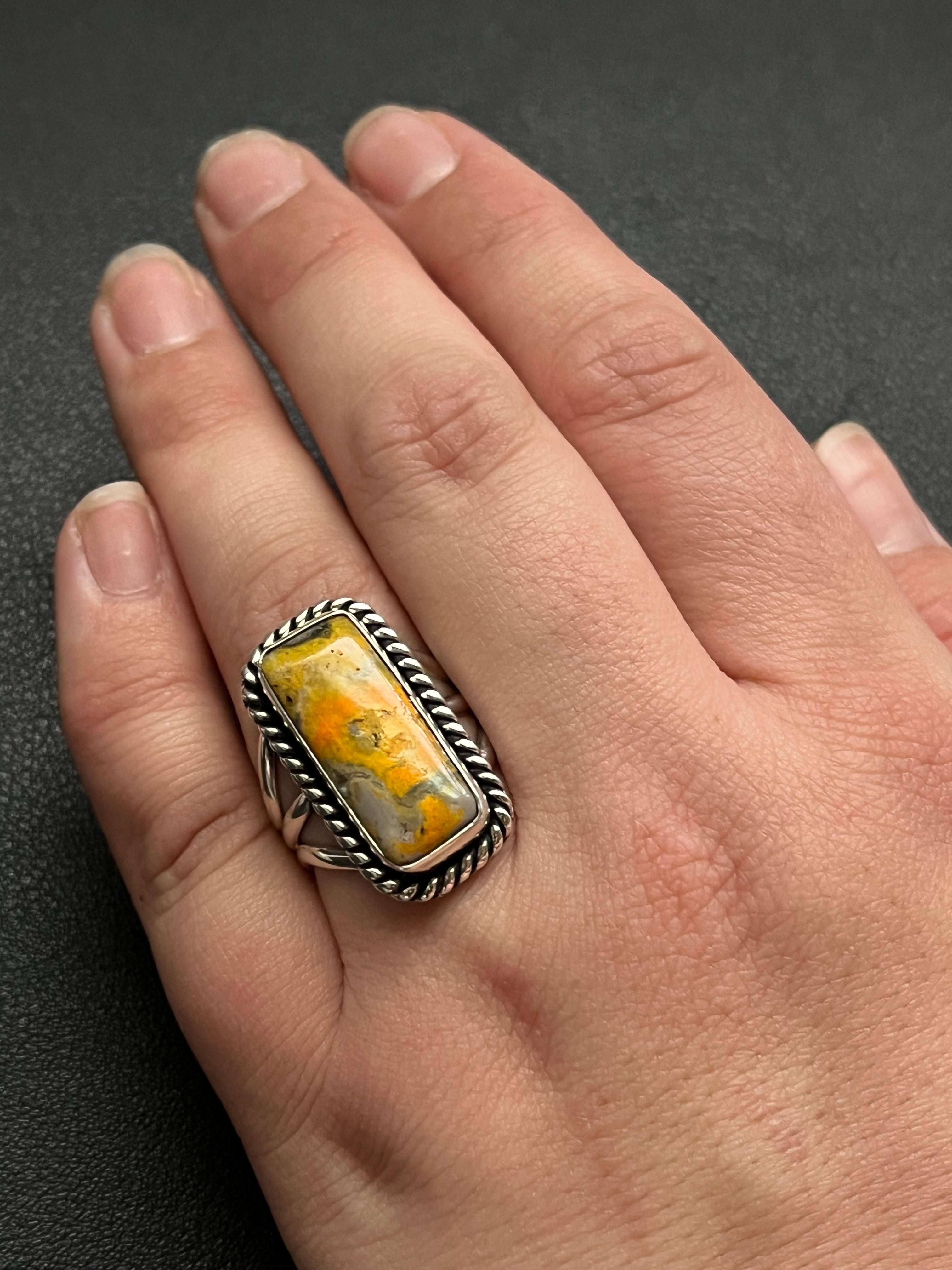 •BUMBLEBEE JASPER• Navajo silver ring - size 9