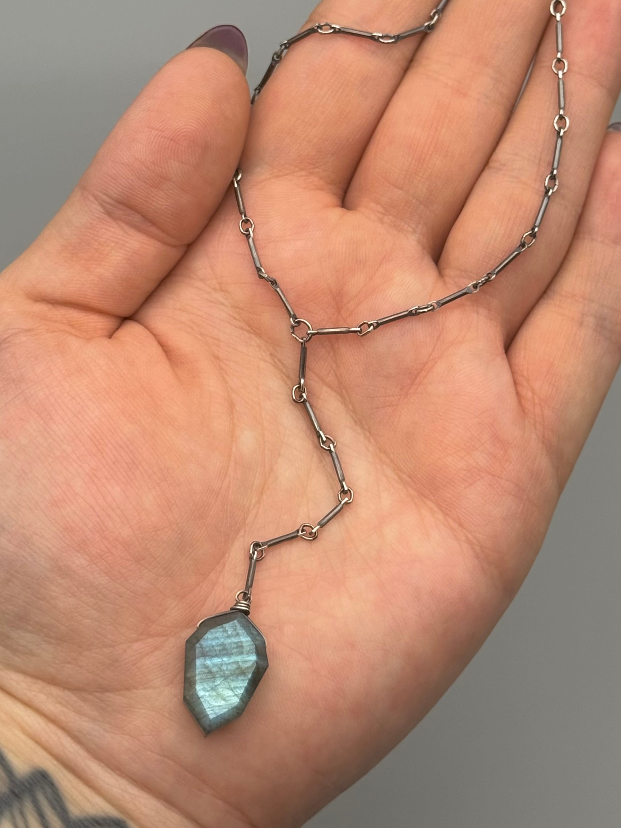 •STICKS & STONE• labradorite petal + silver necklace (18"-20" + 3" drop)